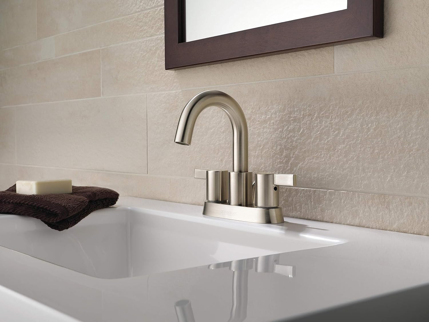 Peerless Precept Centerset Bathroom Faucet Brushed Nickel, Bathroom Sink Faucet, Drain Assembly, Brushed Nickel P299102LF-BN