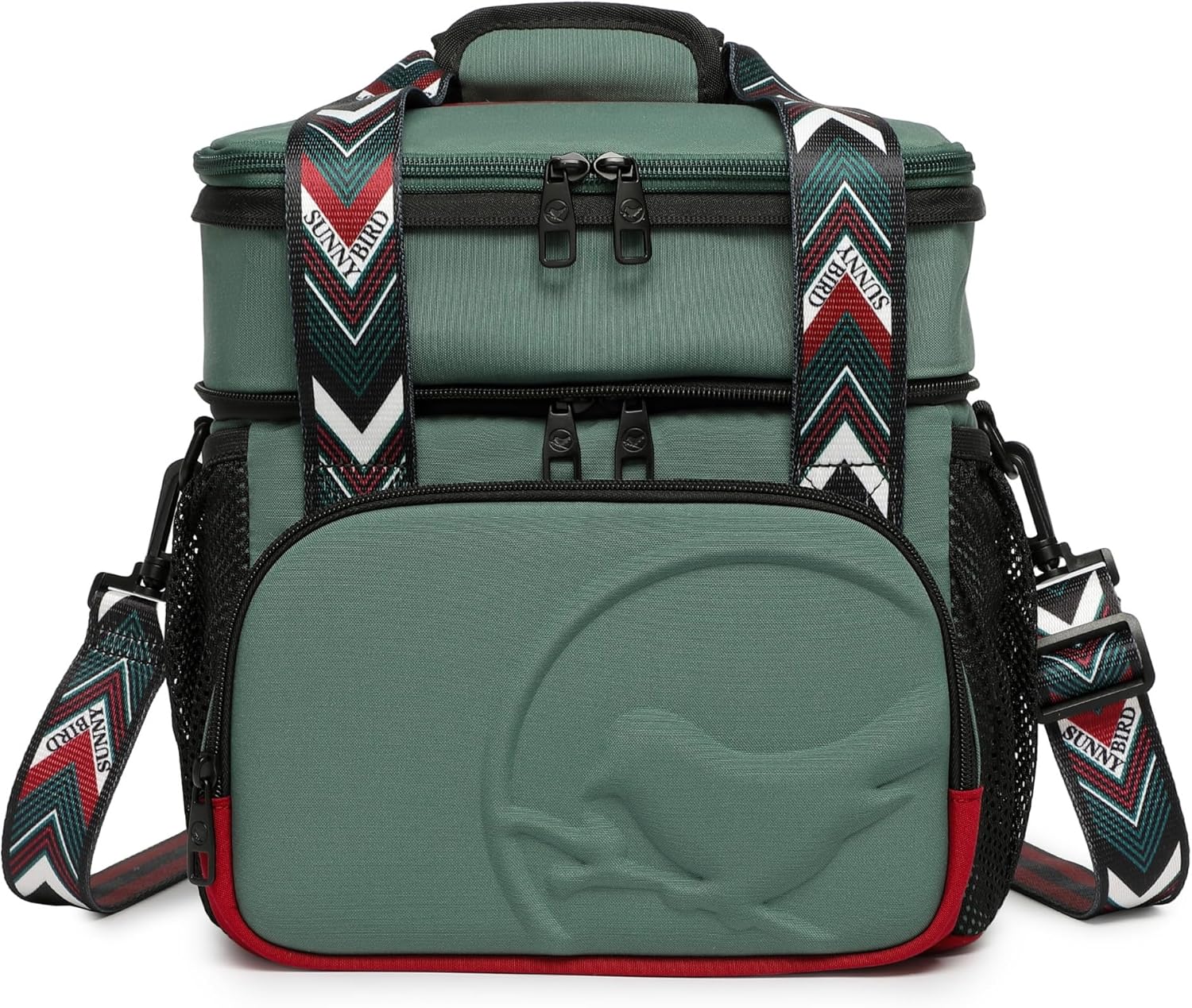 SUNNY BIRD Dual Compartment Lunch Bag, 13L Insulated Adult Lunch Box for Work (Greenboho)