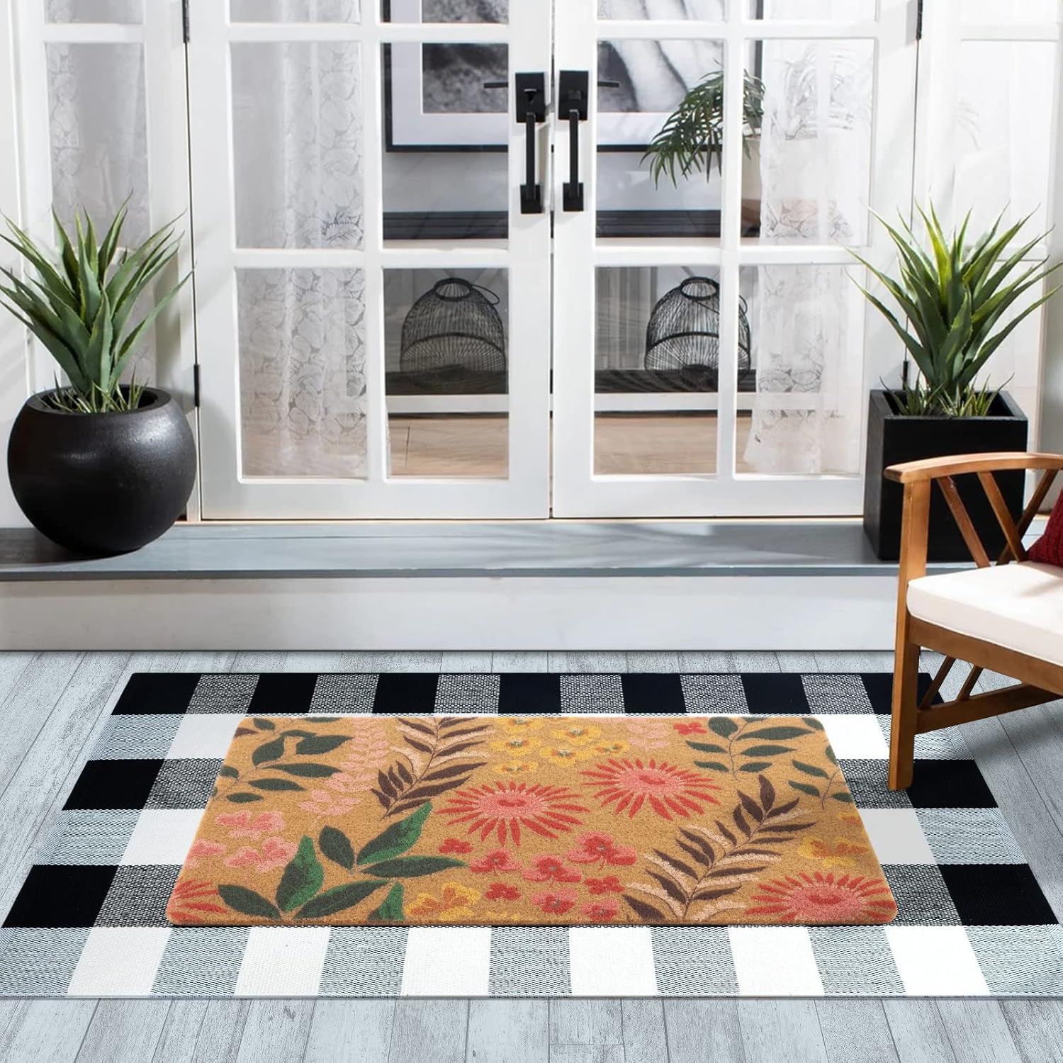 Carvapet Artificial Coir Doormat with Non-Slip Backing for Indoor and Outdoor 17 x 30 inch Front Door Welcome Mat Spring Summer Seasonal Doormat, Blossom