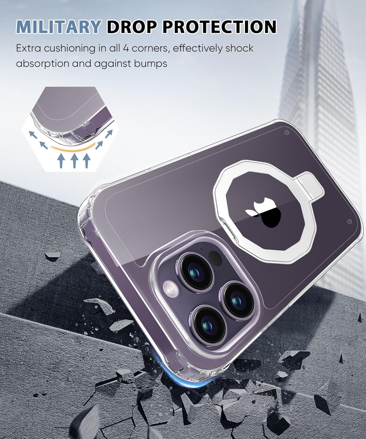 Compatible with iPhone 14 Pro Max Case, Built-in Screen Protector & Seamless Stand, with Camera Lens Protector, Strong Magnetic Clear Phone Case, Full Body Protective Cover for 6.7" (Clear) - Image 4