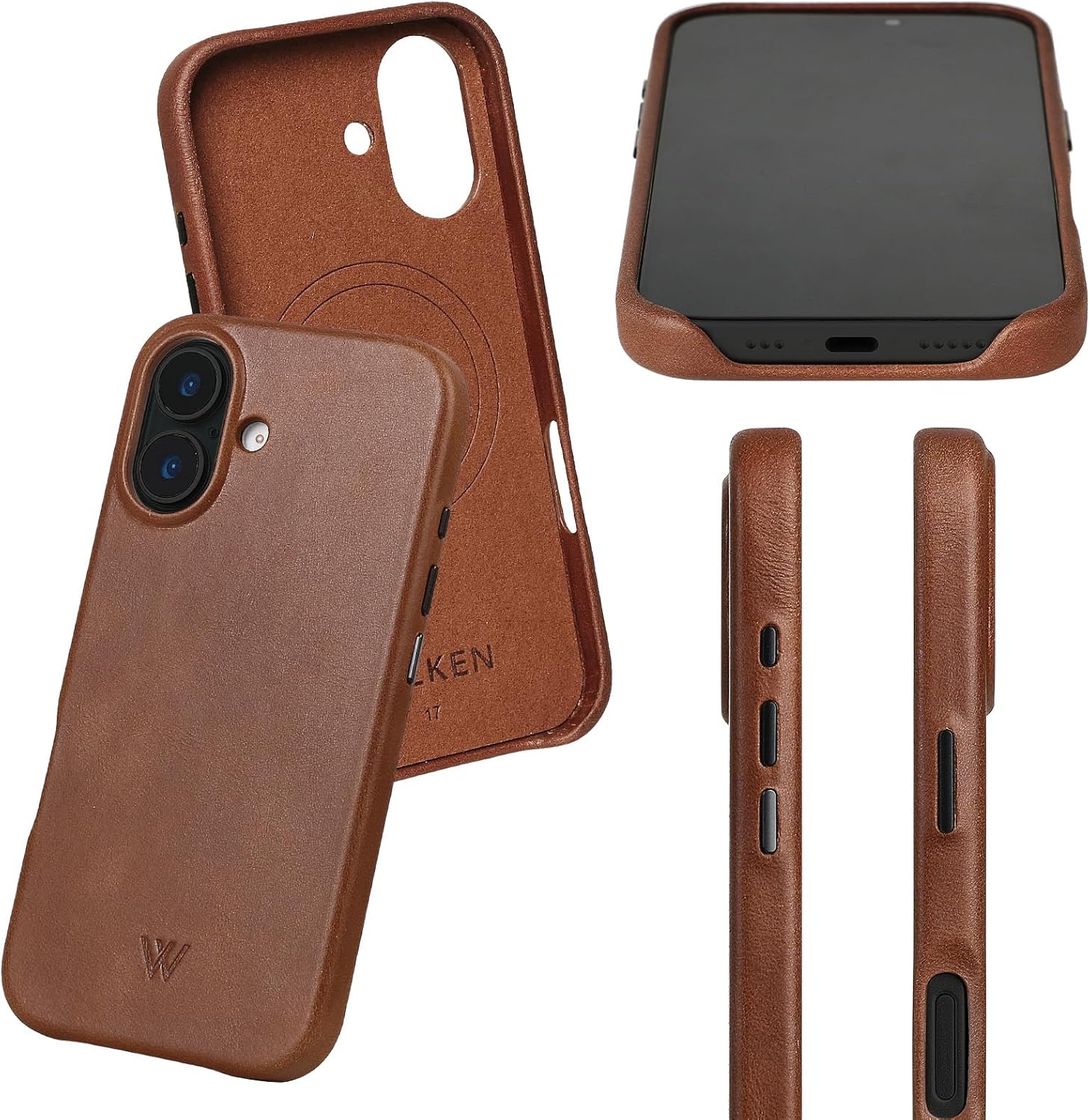 Wilken Leather Slim Phone Case Compatible with iPhone 17 | Compatible with MagSafe & Wireless Charging | Premium Top-Grain Leather Cover with Metal Buttons (17, Brown) - Image 2