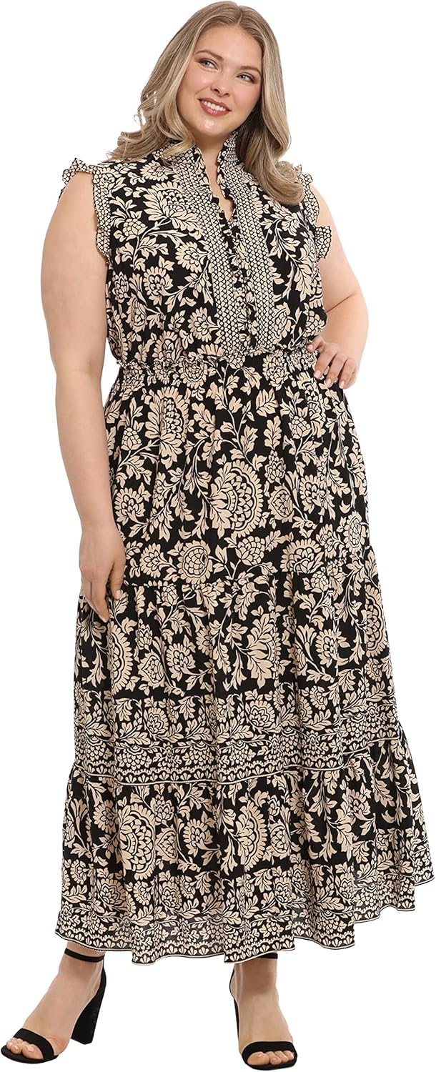 London Times Womens London Times Women's Dresses Smocked Waist Boho Flattering Ruffle Maxi - Image 5