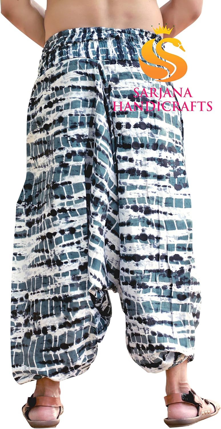 SARJANA HANDICRAFTS Mens Womens Rayon Tie Dyed Harem Pants Yoga Drop Crotch Trouser