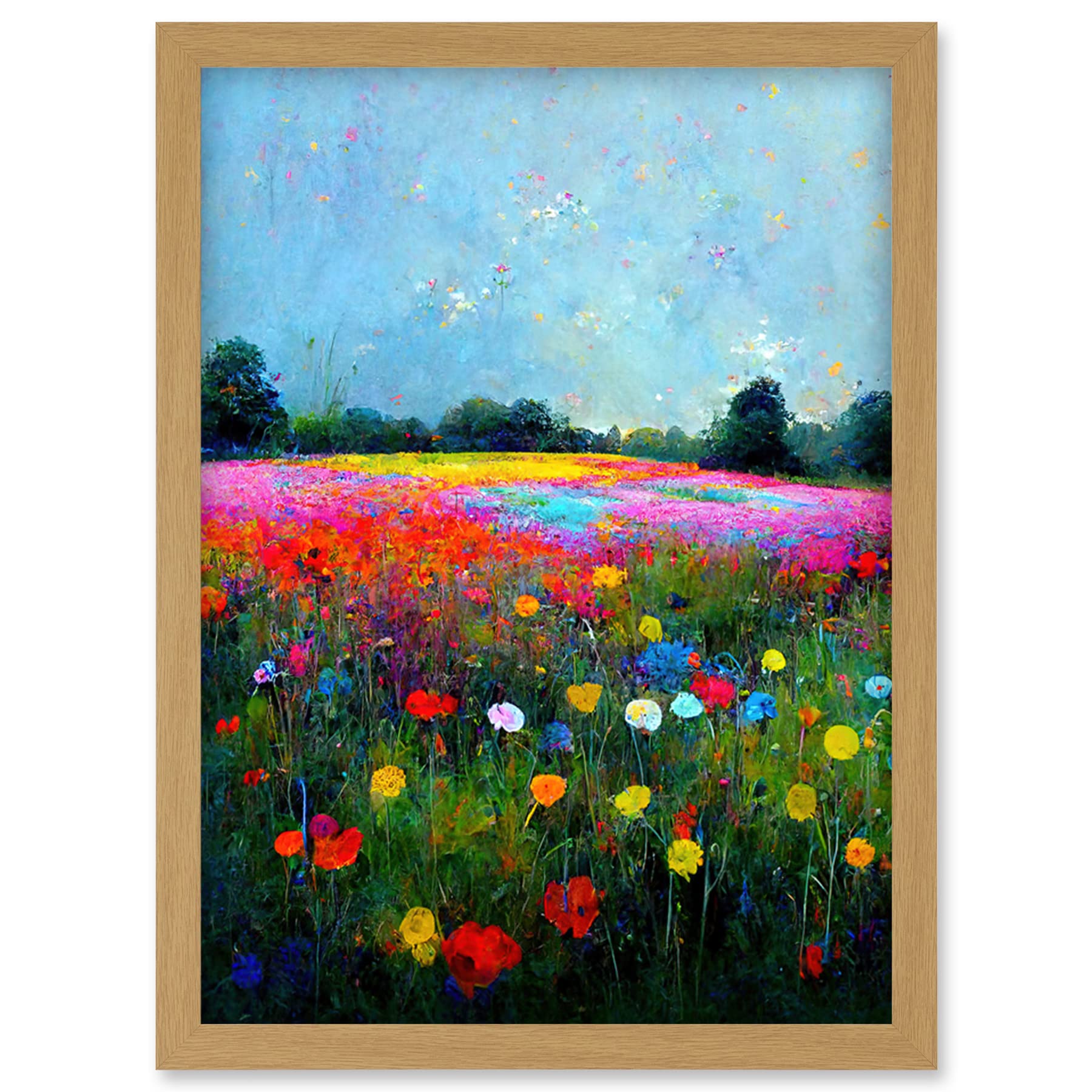 Doppelganger33 LTD Delicate Wildflower Meadow Abstract Colourful Modern Artwork Framed Wall Art Print A4
