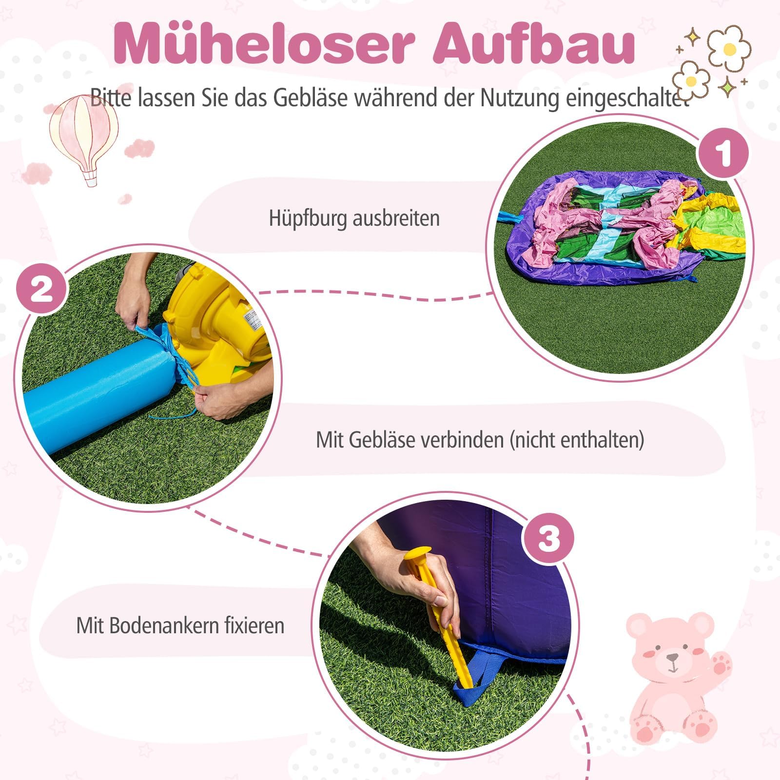 FANTASK aufblasbaren Hüpfburg, Sprungbereich & Basketballkorb, Hüpfburg mit Rutsche, Sprunghauses für Indoor und Outdoor, 240 x 174 x 143 cm