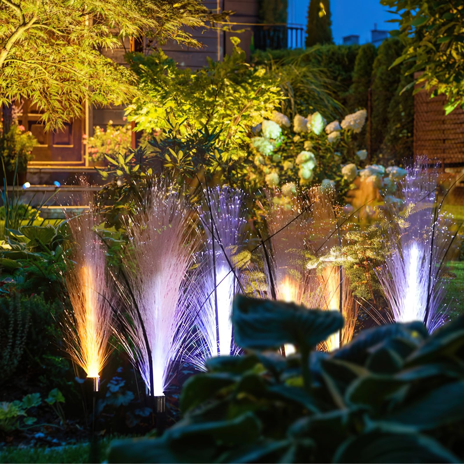 4 luci solari a forma di fiore, per esterni, alimentate a energia solare, luci paesaggistiche impermeabili IP65, paletti da giardino con design realistico della pampa, facile decorazione per