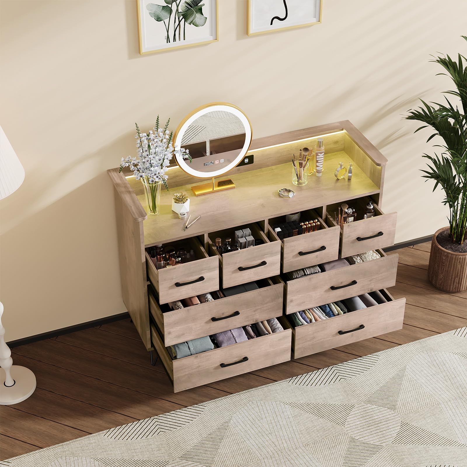 Amazon.com: Modern 8 Drawer Dresser with LED Lights & Charging  display picture 1