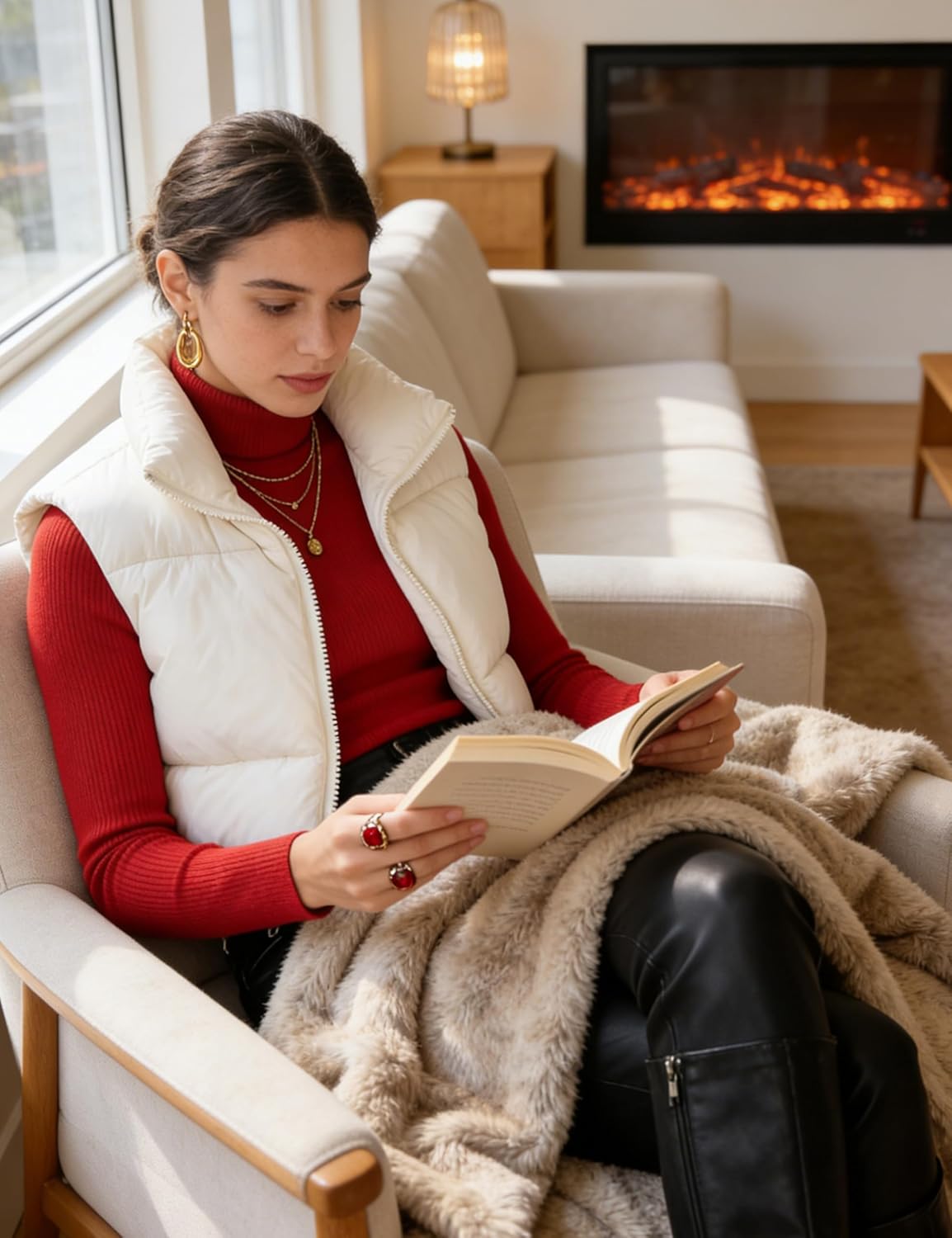 Shiyifa Women's Fashion High Neck Zipper Cropped Puffer Vest Jacket Coat - Image 4