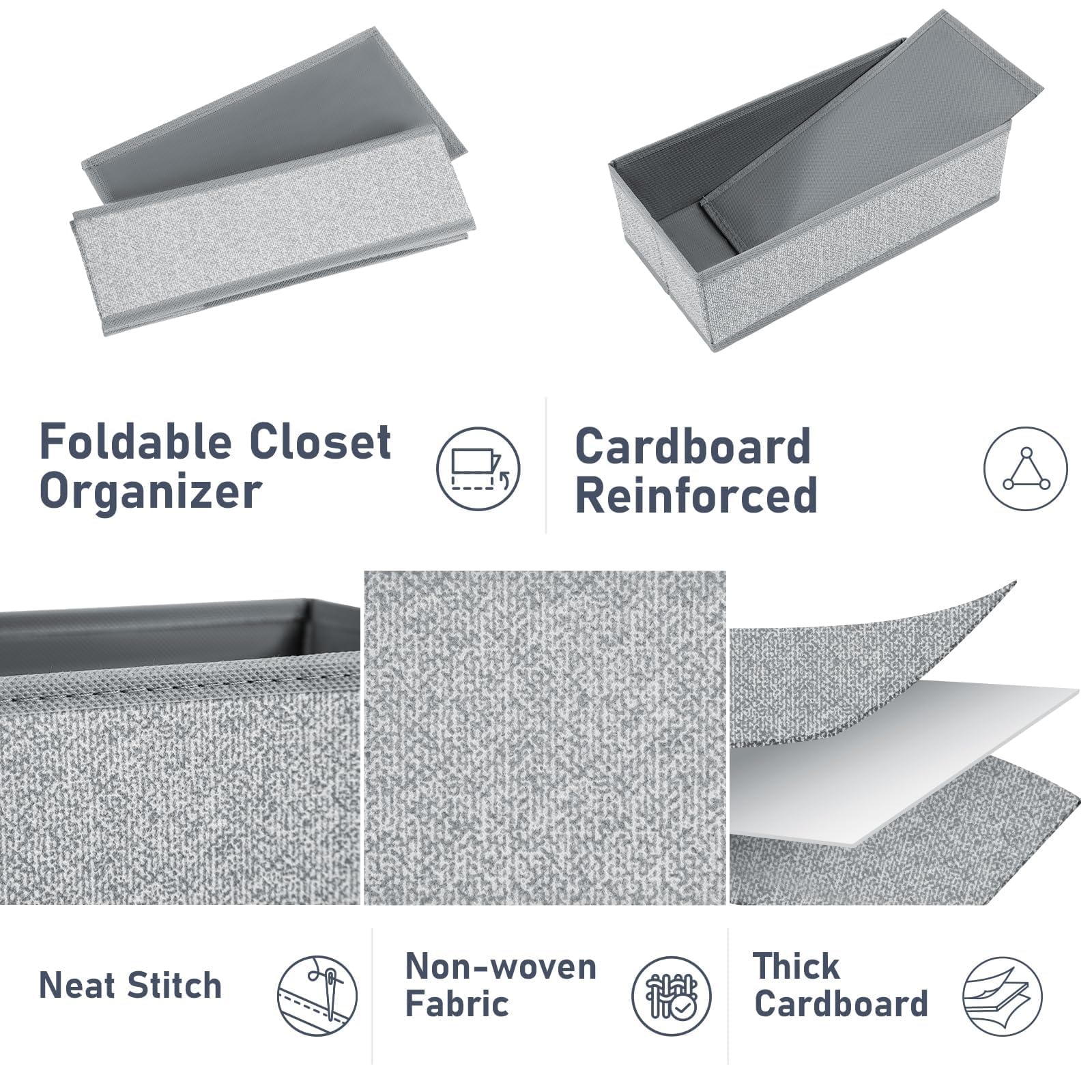DIMJ Organizer Cassetti, Set da 7 Pezzi di Contenitori per armadio non Tessuta, Divisorio per Armadio Intimo Pieghevole, Organizer Cassetti Intimo Ripostiglio, Divisori per Cassetti, Grigio