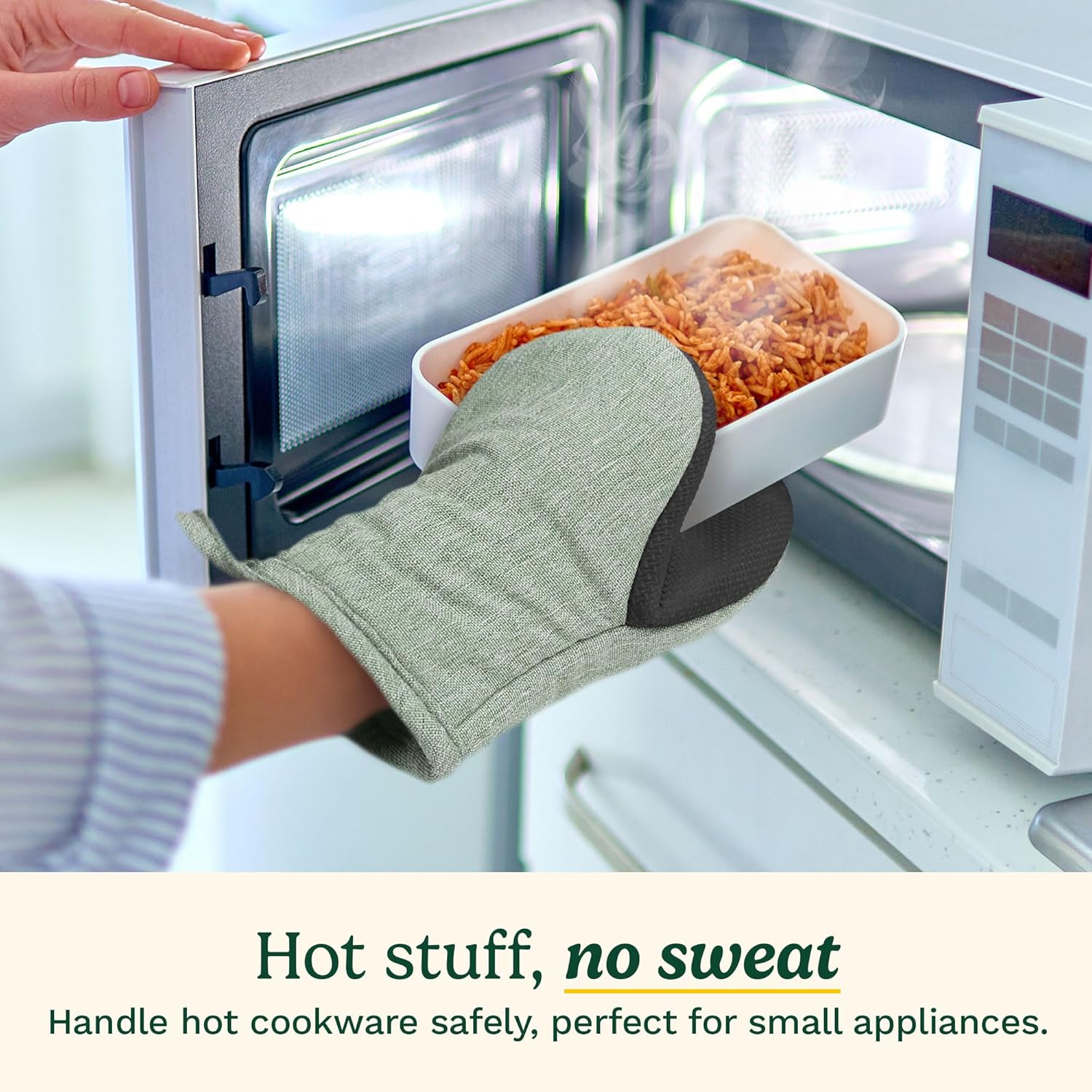 Cuisinart Mini Oven Mitts – 5.5” x 7” Heat-Resistant Kitchen Mitts for Oven with Non-Slip Neoprene Palm, Cotton Filling, and Fabric Loop – Durable Oven Mitt Set for Cooking & Baking (Sage) - Image 2