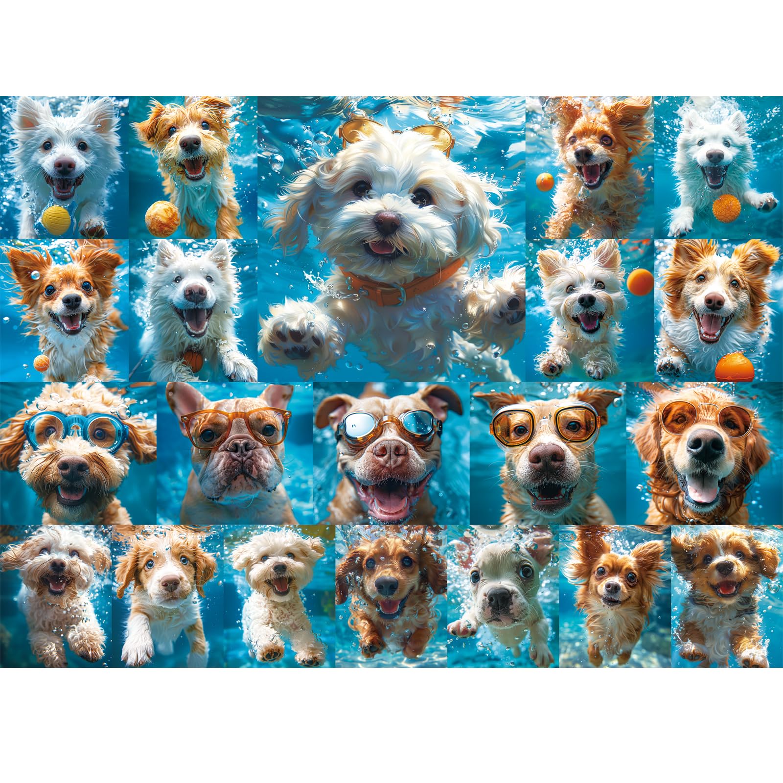 500 Piece Puzzle for Adults, Funny Puppy Animal Jigsaw Puzzles, Fun Cool Silly Puzzles with Underwater Dogs, 500 Pieces Birthday Party for Family