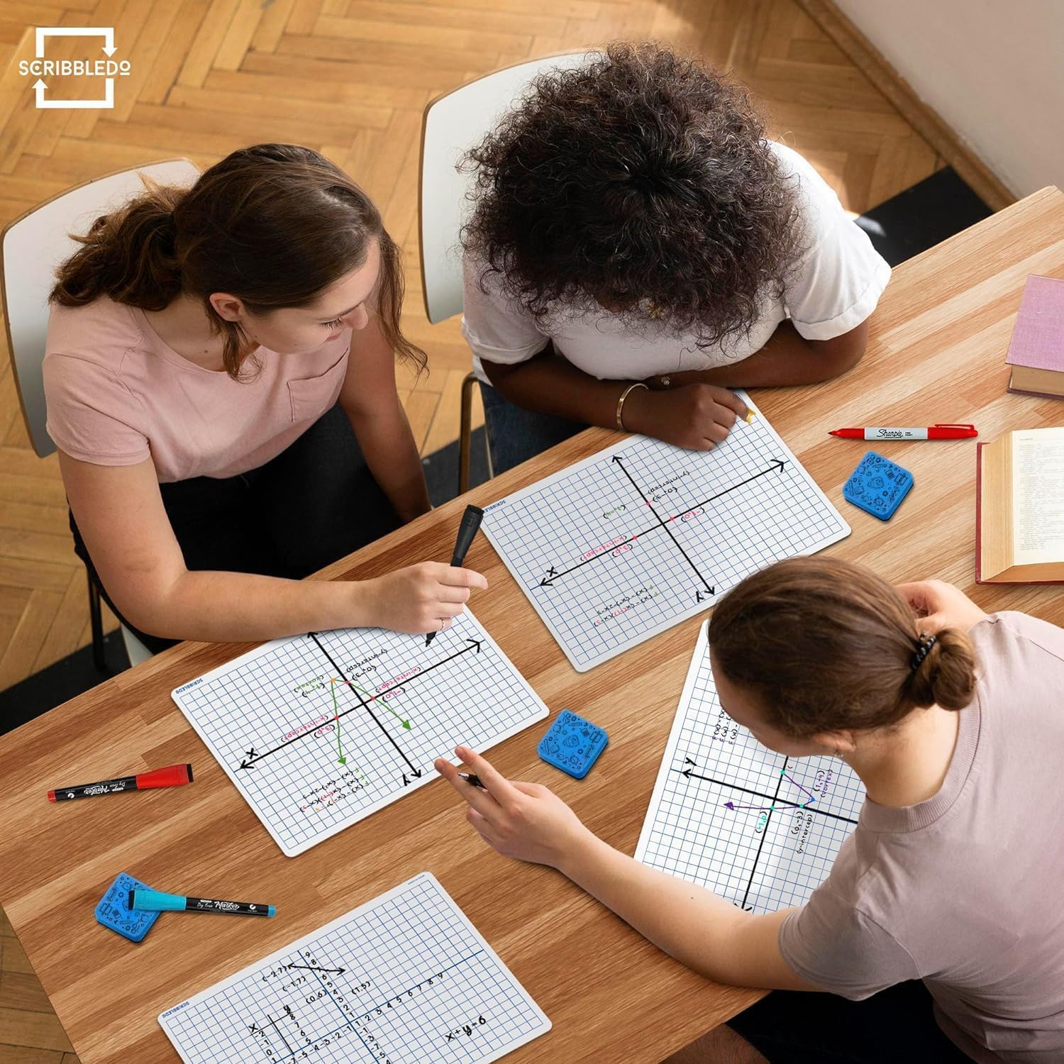 Scribbledo 24 Pack Dry Erase XY Axis Graph Lap Board 9" X 12" for Student and Classroom Use, Math White Board - Double Sided With 24 Erasers Included