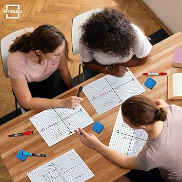 Scribbledo 24 Pack Dry Erase XY Axis Graph Lap Board 9 X 12 for Student and Classroom Use, Math White Board - Double Sided With 24 Erasers Included