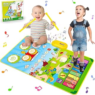 Baby Toy from 1 Year, 3-in-1 Music Mat, Piano Mat, Children's Drum with 2 Drumsticks, Dance Mat with Keyboard, Children's Music Toy, Christmas, Birthday Gift