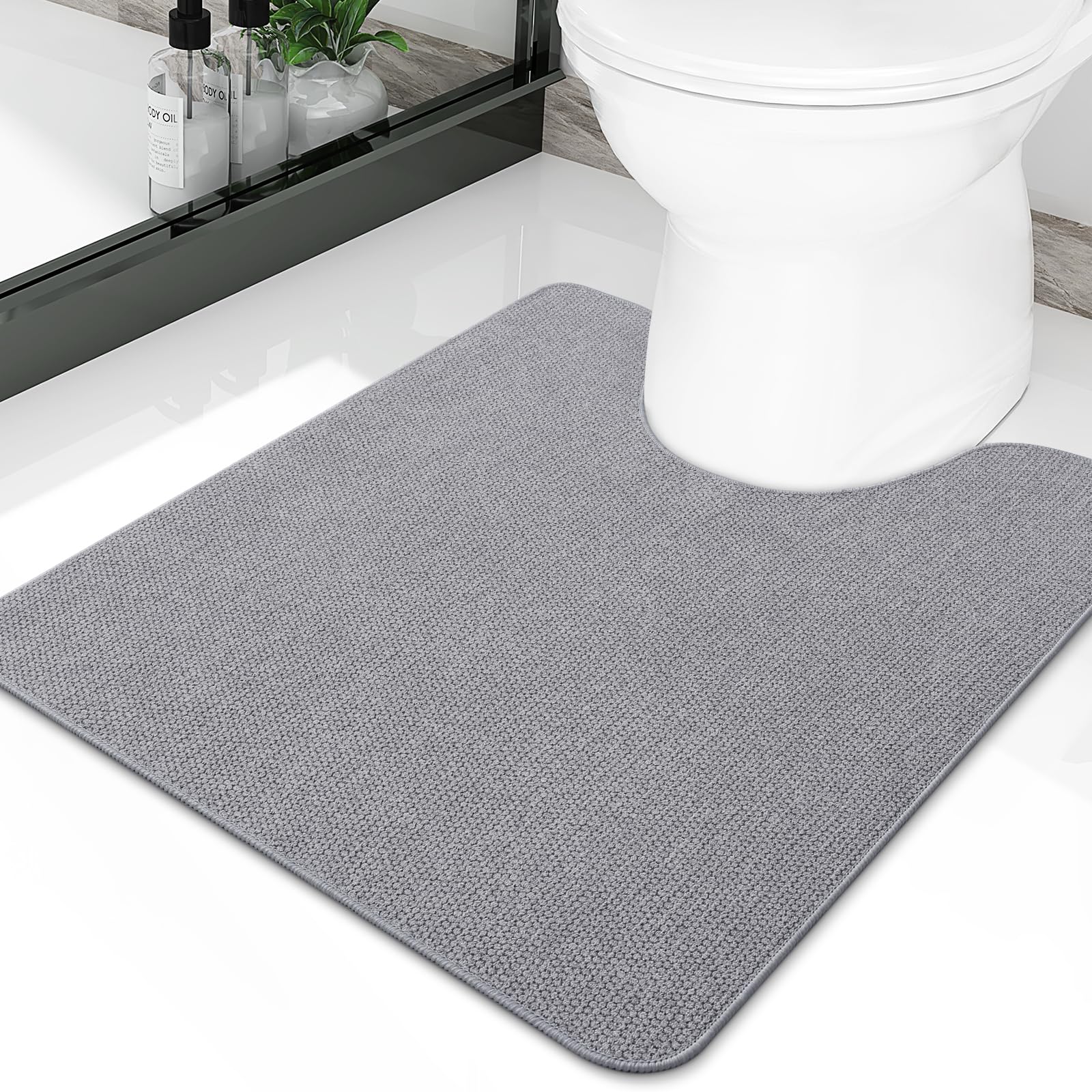 Smiry Toilet Rugs U Shaped 20x20, Non Slip Rubber Washable Bath Mat