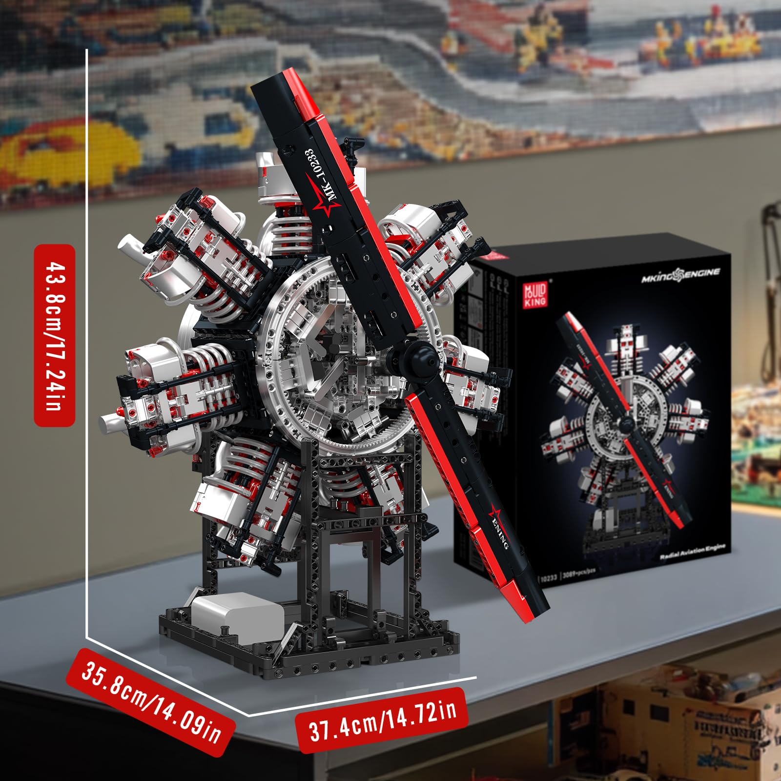 Mould King 10233 MOC Kit de construction technique, modèle d'avion à moteur en étoile avec moteur électrique et pièces mécaniques mobiles, jouet de construction d'avion, kit de construction (plus de