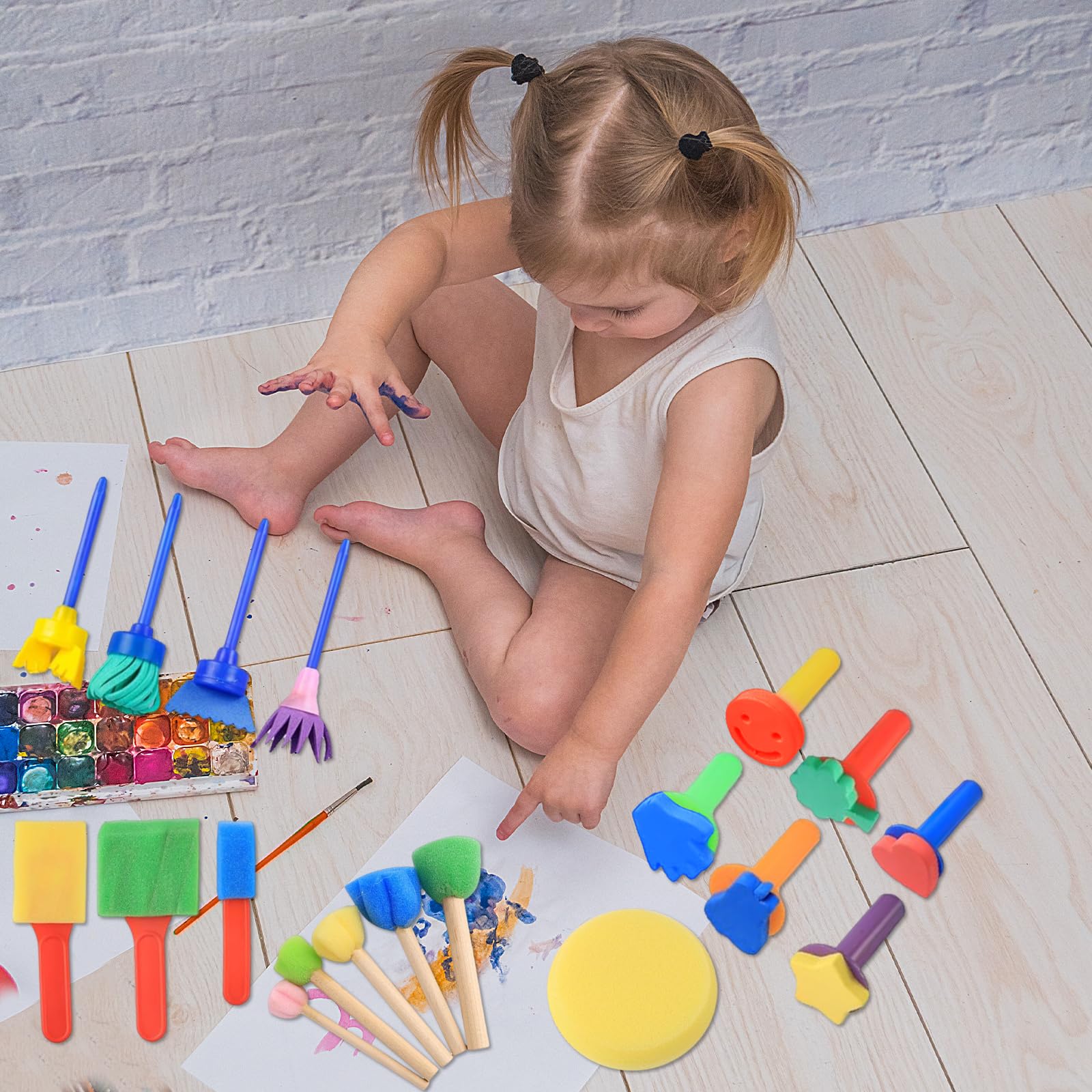 Raxfekro Set di 30 pennelli in spugna, utensili da pittura per bambini