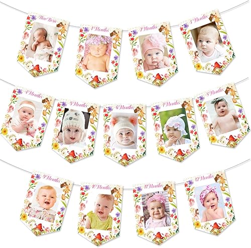 Cartel de feliz cumpleaños de hadas, cartel mensual de fotos de primer cumpleaños de hada, foto de primer mes de hada, pancarta de fotos de primer