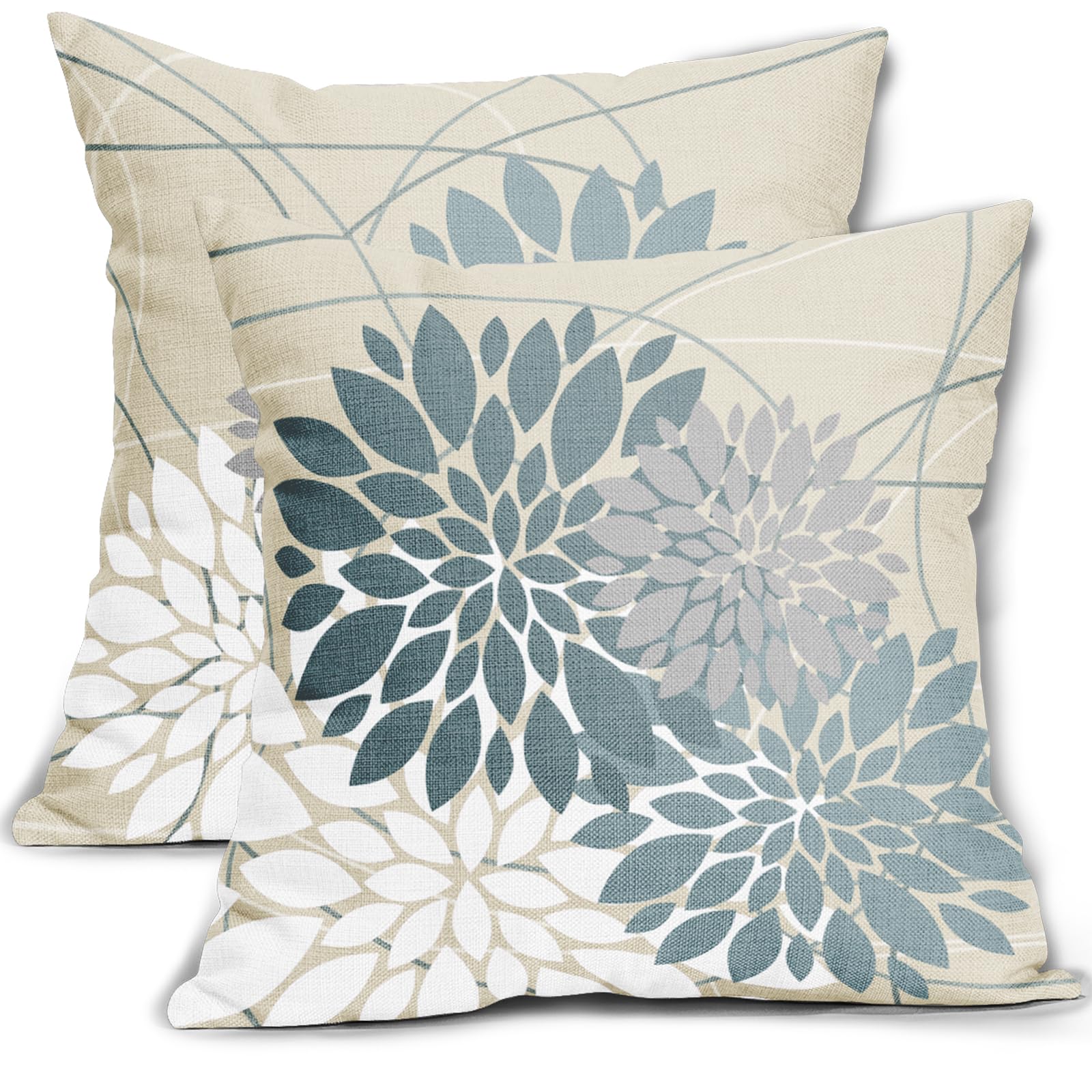 Housses de coussin motif floral blanc et bleu pour embellir votre canapé de salon