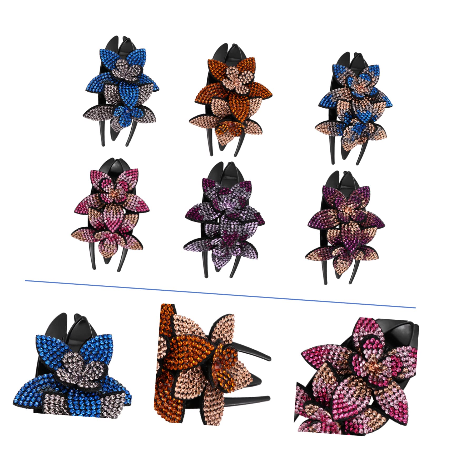 minkissy 12 pinzas de tres para el pelo, pinzas para el pelo, diseño floral, con purpurina, accesorios para el cabello con de imitación, horquilla de plástico para mujer, Corea del
