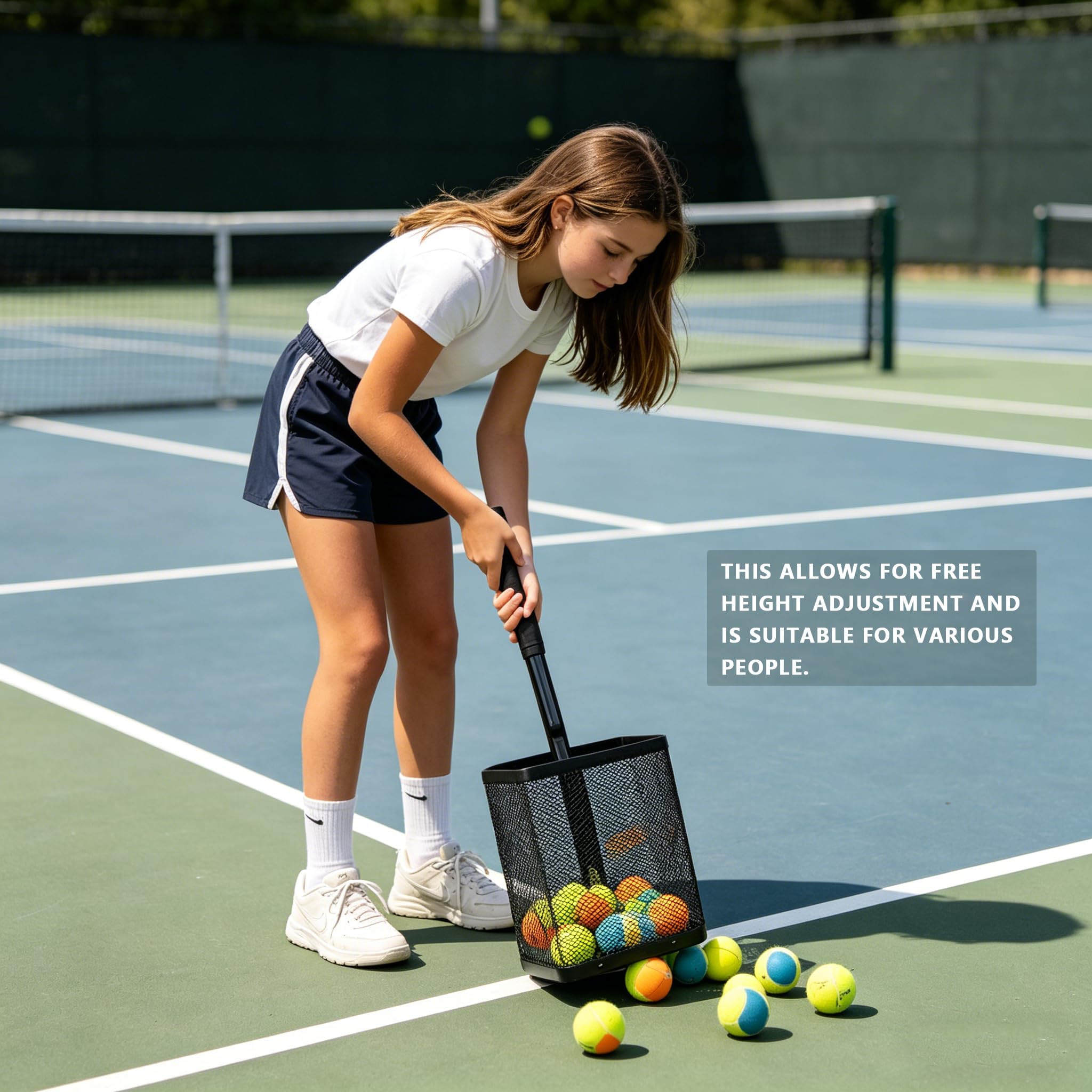 Tramoggia per palline da tennis, contiene oltre 40 palline da pickleball o 50+ palline da tennis, telaio in acciaio leggero e resistente, portatile e regolabile (esclusa la palla)