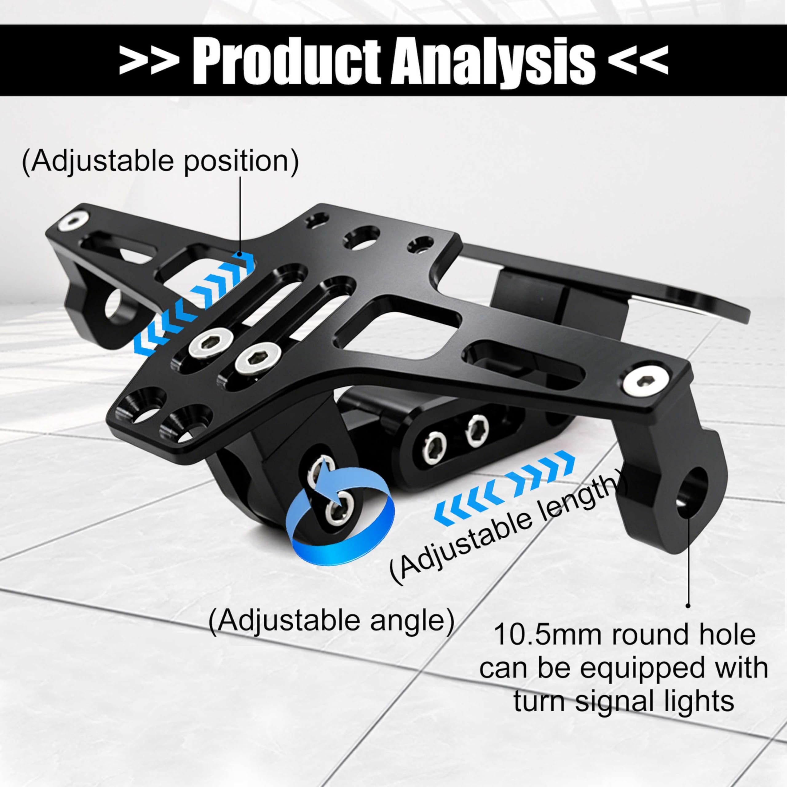 Portatarga moto, portatarga regolabile con illuminazione targa e strumenti, in lega di alluminio universale, compatibile con la maggior parte dei modelli di moto comuni