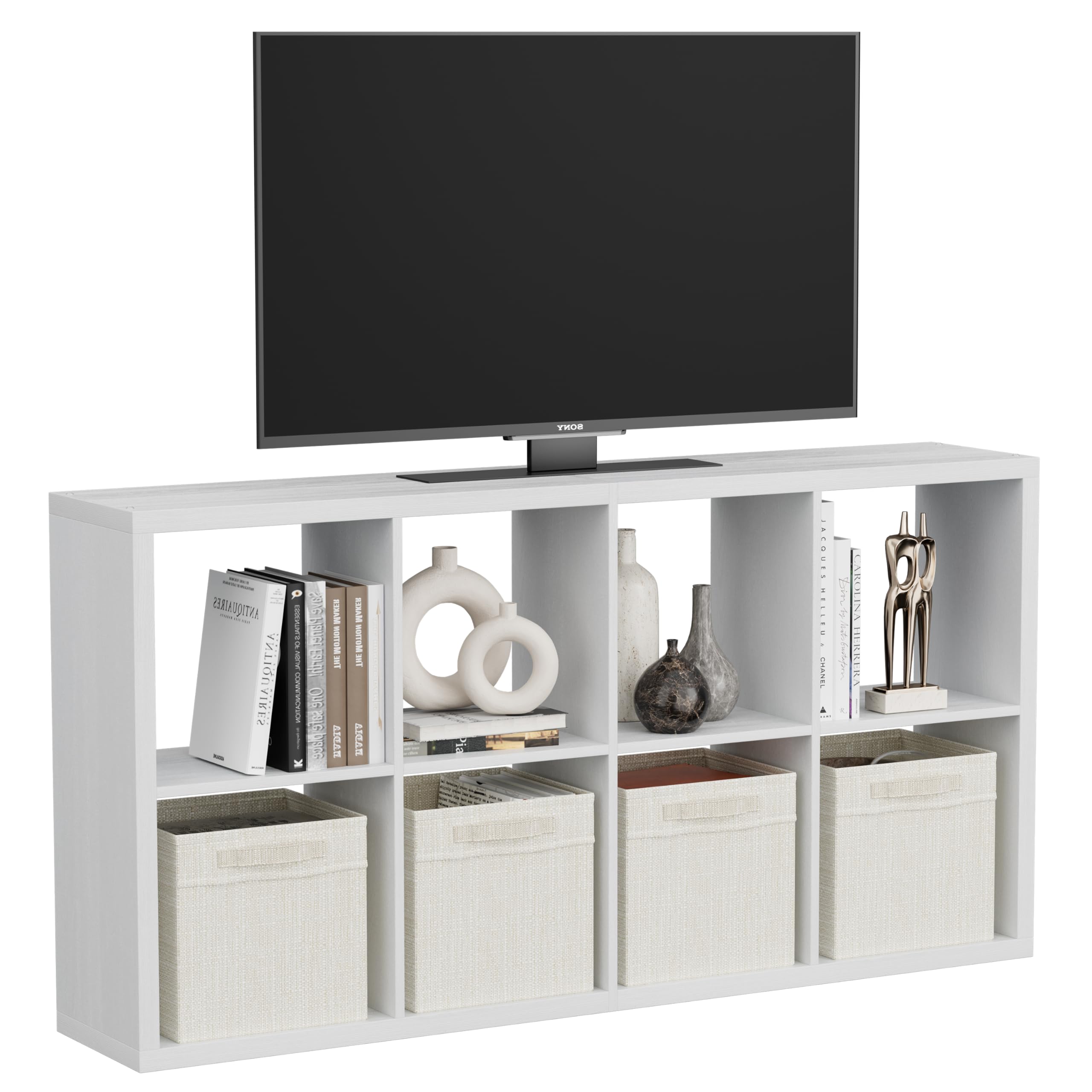 Jpiziso 8 Cube Storage Organizer, Cube Shelf with Heavy-Duty Thick Boards, 25.12" L x 9.37" W x 48.74" H, Smooth Easy-Clean Panels, Simple Assembly, for Living Room Bedroom Office, White