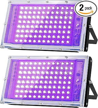 Glostars 100W LED UV Black Light, Powerful UV Spotlight, IP66, 395nm Lamp for Christmas, Halloween Glow Party (2 Packs)