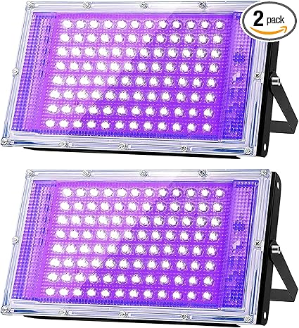 Glostars 100W LED UV Black Light, Powerful UV Spotlight, IP66, 395nm Lamp for Christmas, Halloween Glow Party (2 Packs)