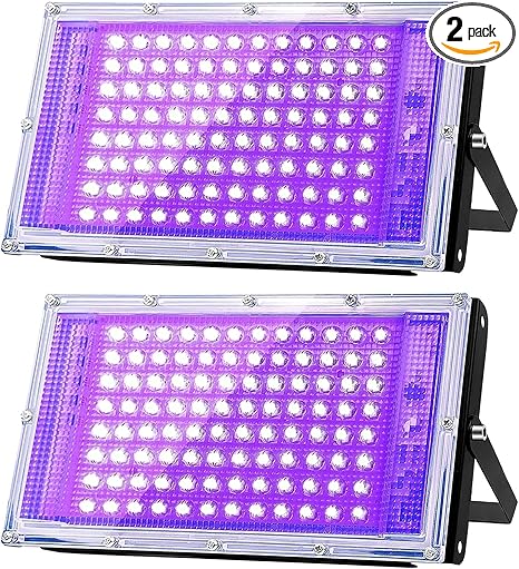 Glostars 100W LED UV Black Light, Powerful UV Spotlight, IP66, 395nm Lamp for Christmas, Halloween Glow Party (2 Packs)