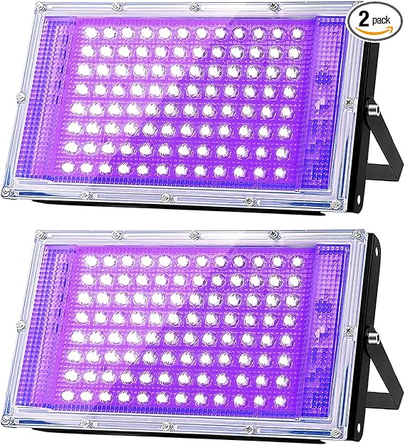 Glostars 100W LED UV Black Light, Powerful UV Spotlight, IP66, 395nm Lamp for Christmas, Halloween Glow Party (2 Packs)