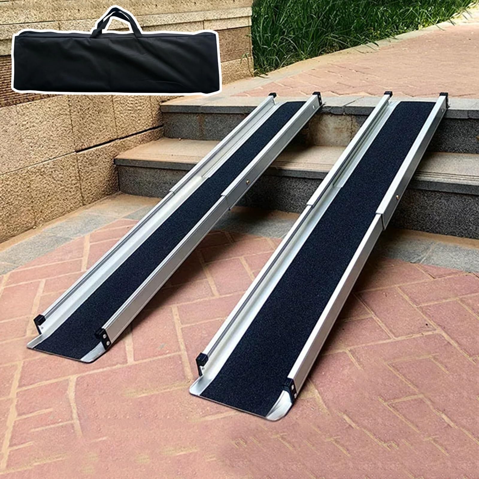 2 Rampas para Silla de Ruedas, Rampa de Transición Telescópicas, con Bolsa de Almacenamiento, Capacidad de 300 kg, para Escalones, Escaleras y Entradas(121cm/47.6in)