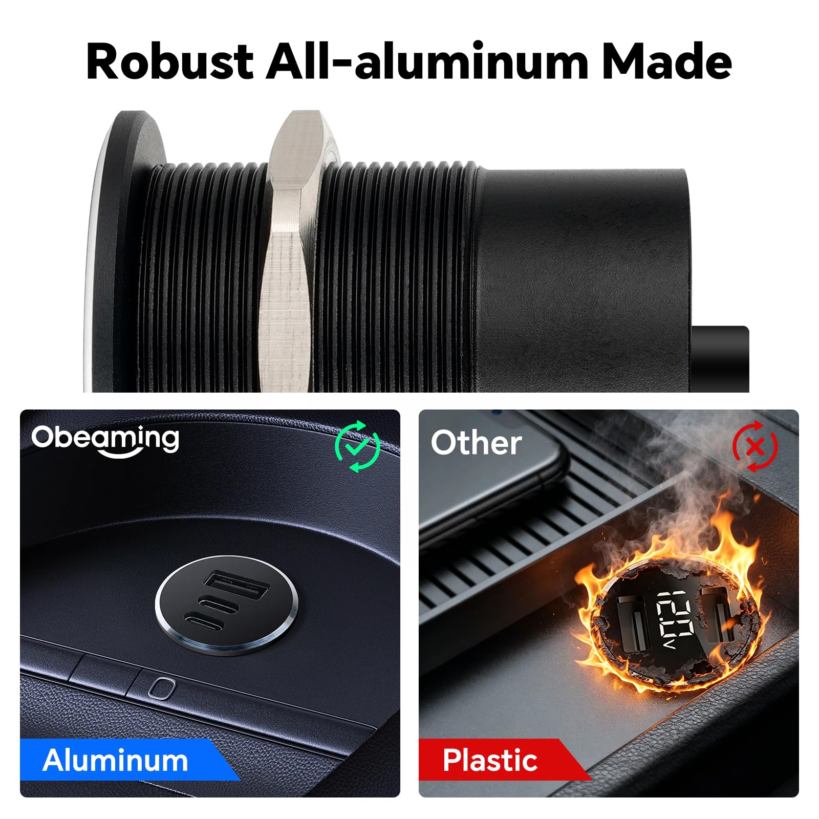 Gniazdo USB C 12 V, kamper USB, całkowicie aluminiowe, podwójny port typu C PD 3.0 i QC3.0 szybka ładowarka do samochodu, kampera, furgonetki, łodzi, ciężarówki, 2 szt