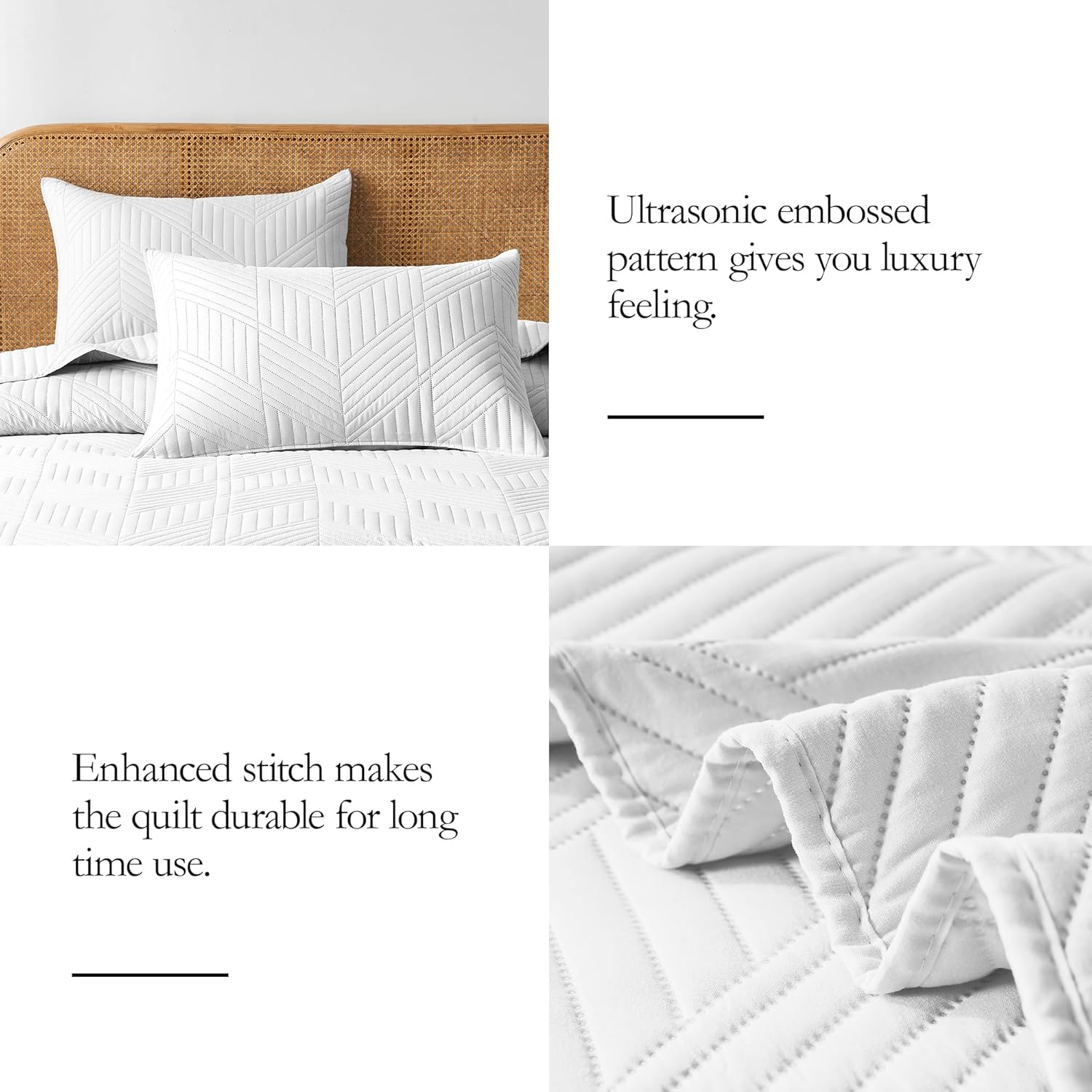 Queen Quilt Bedding Set,White Ultrasonic Full/Queen Quilt Set Reversible Microfiber Bedspread,Lightweight Soft Modern Geometric Coverlet Set for All Seasons(1 Quilt,2 Pillow Shams) - Image 6