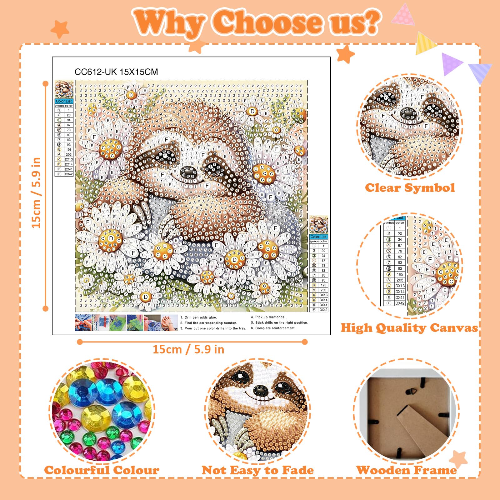 Viart Sloth Diamond Art with Framed, Sloth Diamond Painting, Animal Small Diamond Art Kits - Image 3