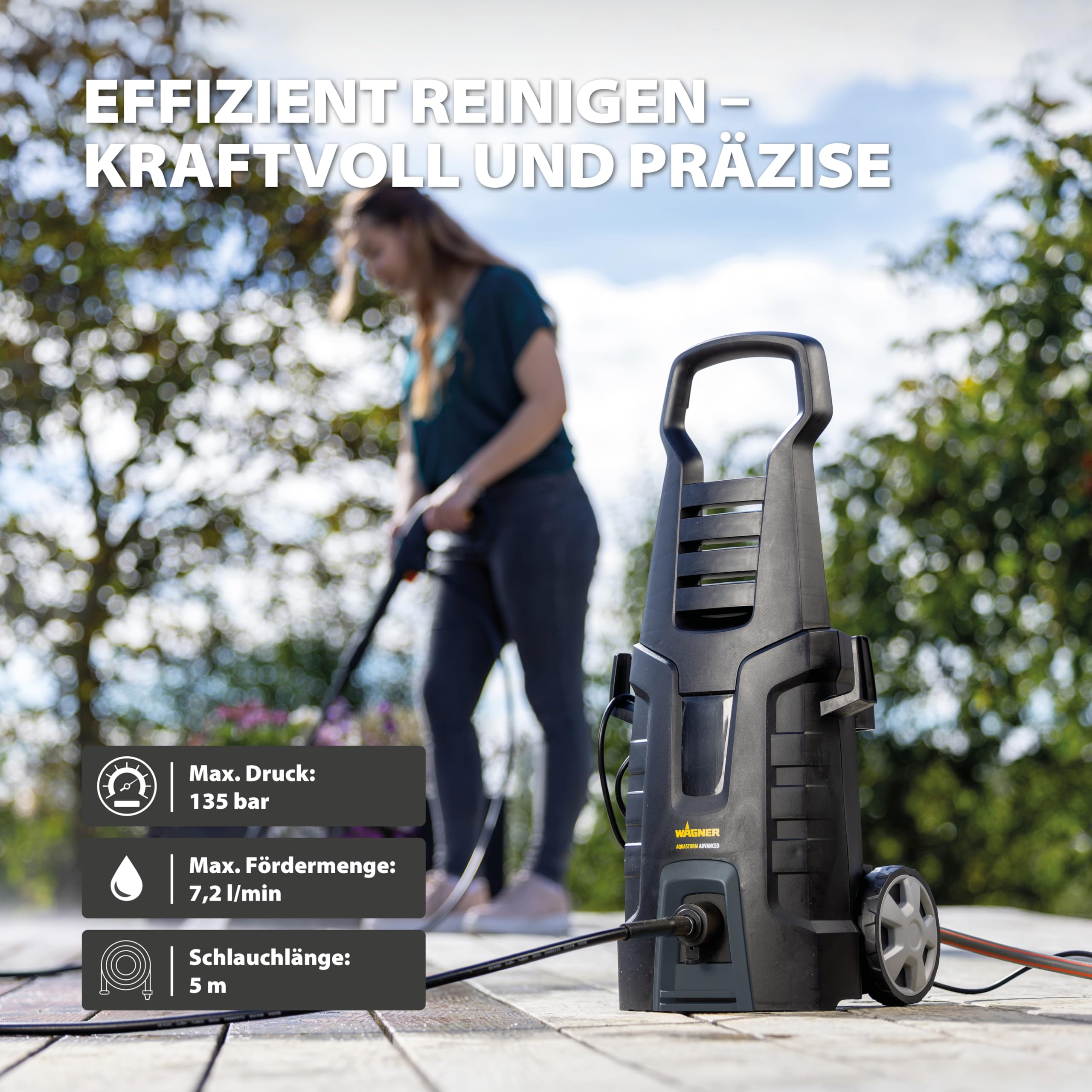 WAGNER AQUASTORM Advanced - Effizienter Hochdruckreiniger für eine schnelle und kraftvolle Reinigung, inkl. Standard- und Turbo-Düse