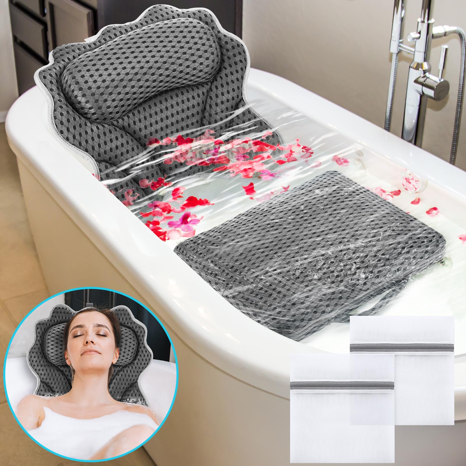 Amazon.com: CroBlissful Bath Pillow and Mat Set 4D Thick Bathtub