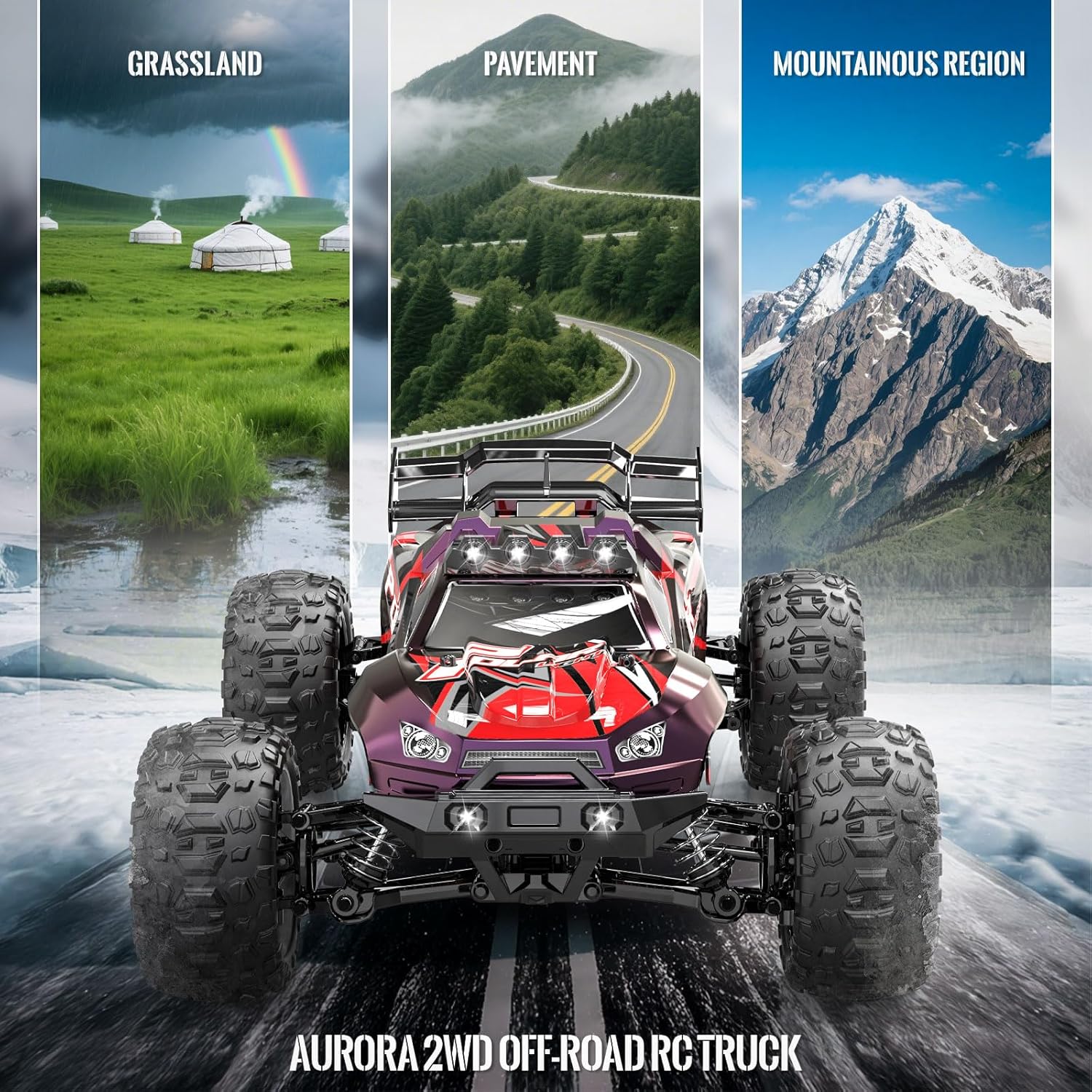 YESHIN 1:10 Large RC Car 45km/h High Speed Off-Road Truck, Waterproof Electric Powered RC Cars All Terrain Toys with 2 Rechargeable 2600mAh Batteries Two Shells