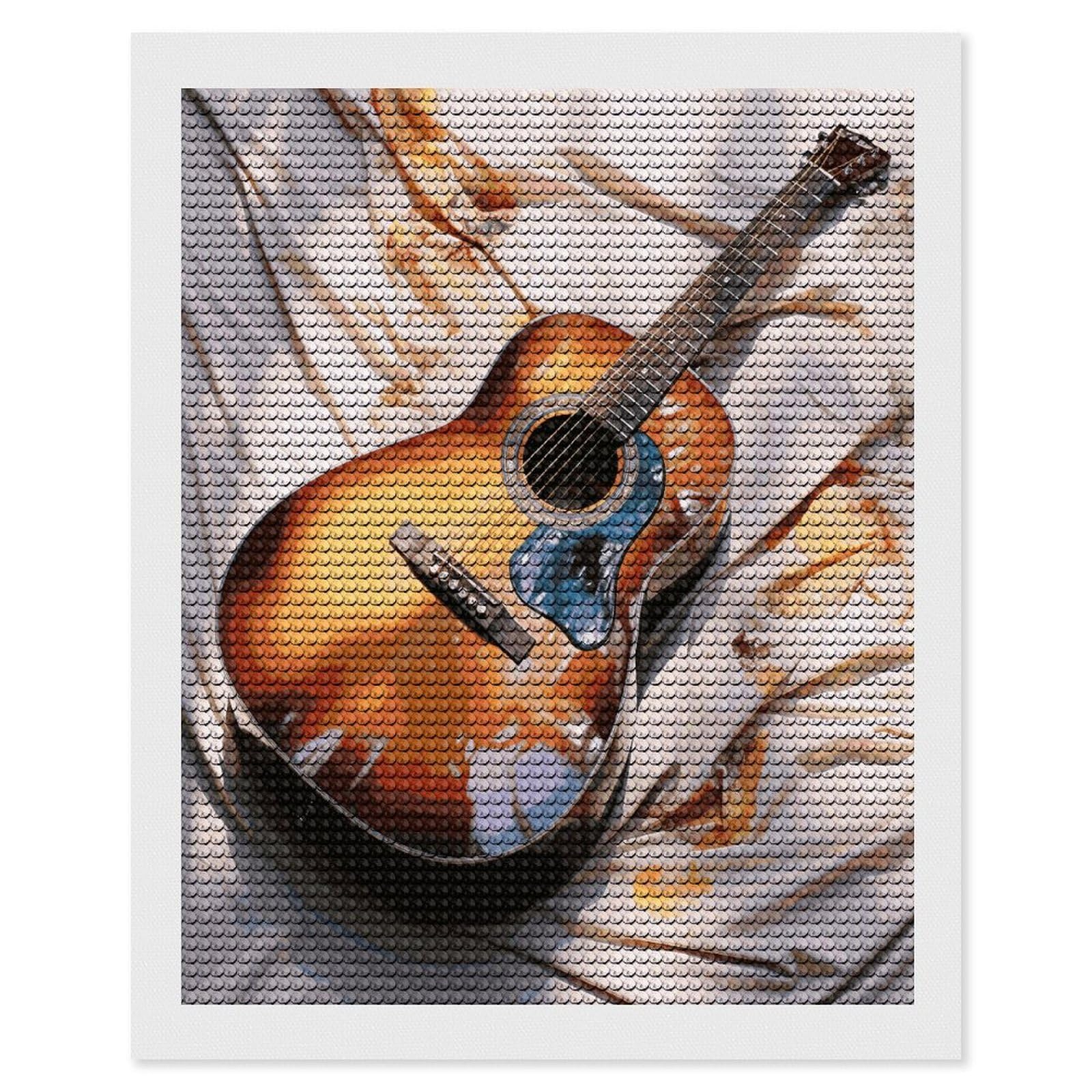 LDGSUPH Watercolor Acoustic Guitar Diamond Painting Kits for Adults Paint with Diamond Pictures Art DIY Full Drill Diamond Dots Painting Personalized Diamond Photo for Home Wall Decor Gift 16"x20"