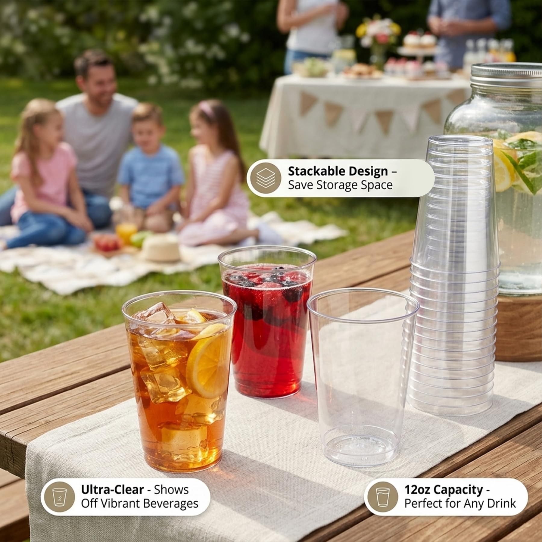 Byvivace Vasos de plástico duro, vasos desechables para fiestas, 340 ml, transparentes, elegantes, vasos de boda, copas de vino desechables para fiestas, 100 unidades