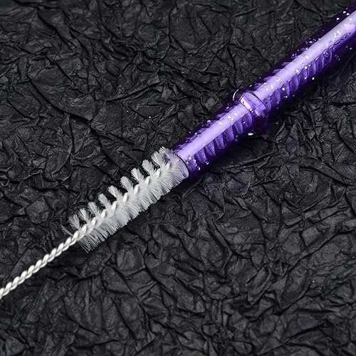 Miniatura 8 de ALINK Paquete de 12 popotes reutilizables de plástico morado transparente con purpurina, 11 pulgadas de largo con cepillo de limpieza