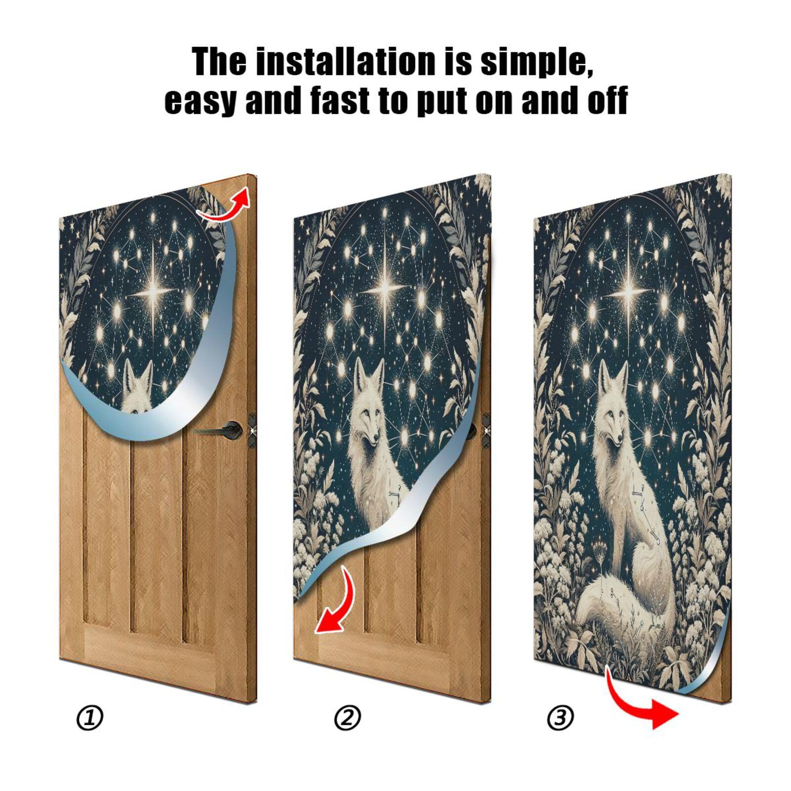 FLildon Golden Dreamy Galaxy Fox Door Cover Decoration, Party Accessory Porch Decor for Festive Ornament Room Door Covers 32 x 79 Inch