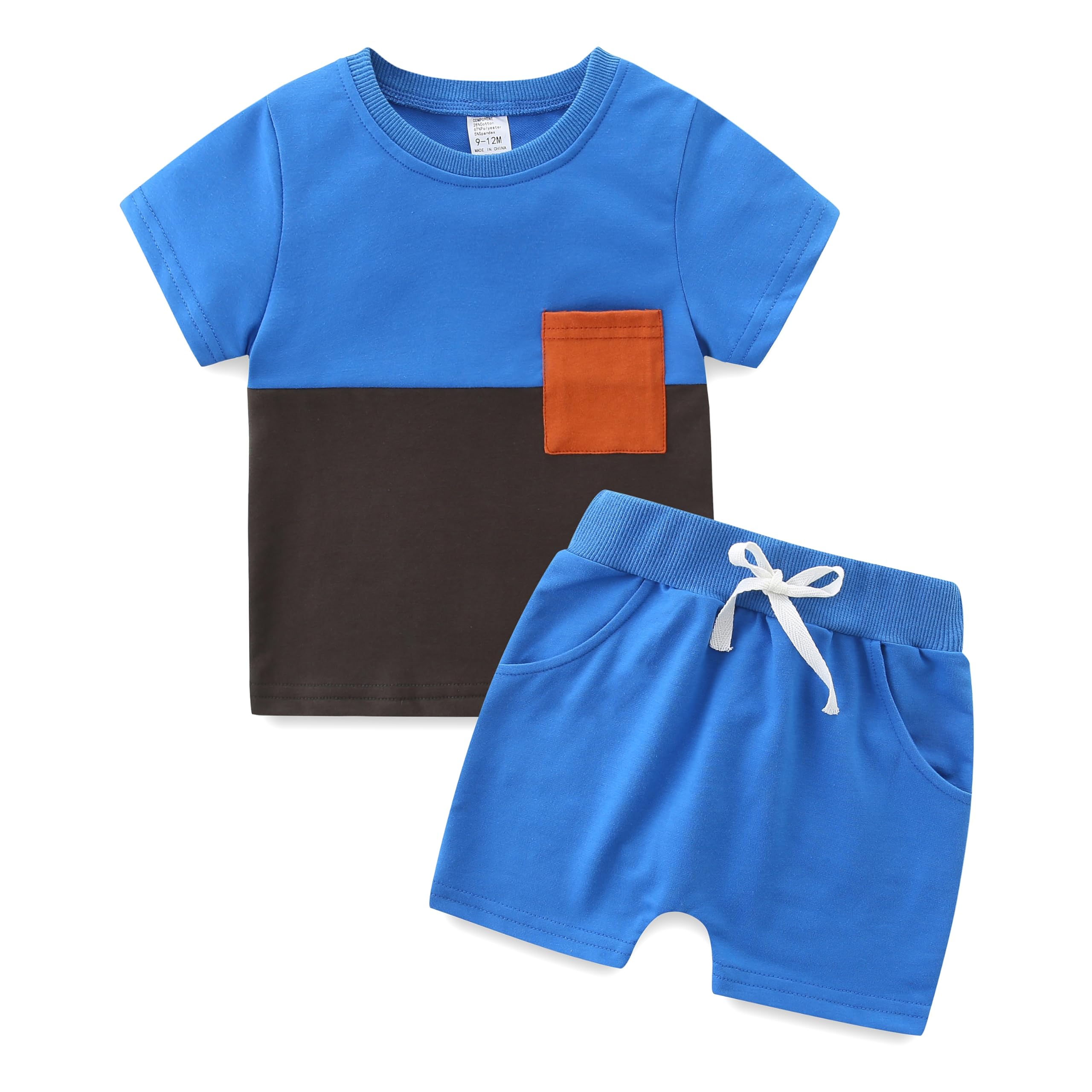 Dziecięcy strój dla chłopców na lato, koszulka + szorty, dwuczęściowy zestaw, na lato, dla dzieci, patchwork, t-shirt + szorty, dwuczęściowy strój dla niemowląt