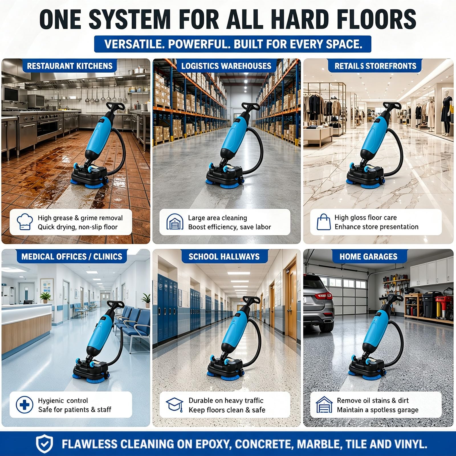 Lavadora de Pisos Profesional 50cm, Sin Cable, Litio | Lavadora de pisos 50cm, batería de litio intercambiable, perfecta para limpiar azulejos y vinilo(1 battery)