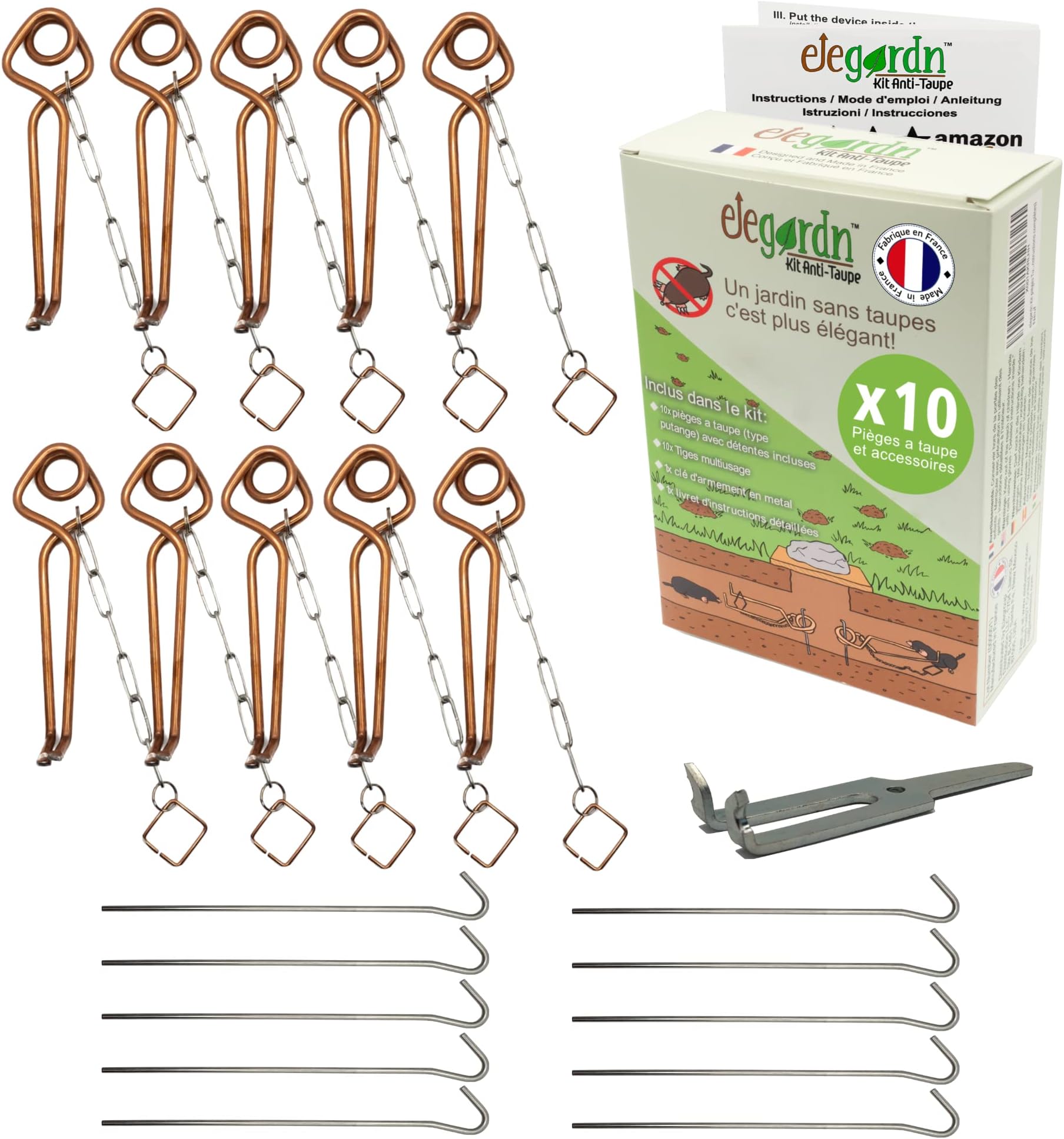 Complete Kit 10 Mole Traps Vole Trap Rigid Putange Type Used by Professional for Mole control Made in France
