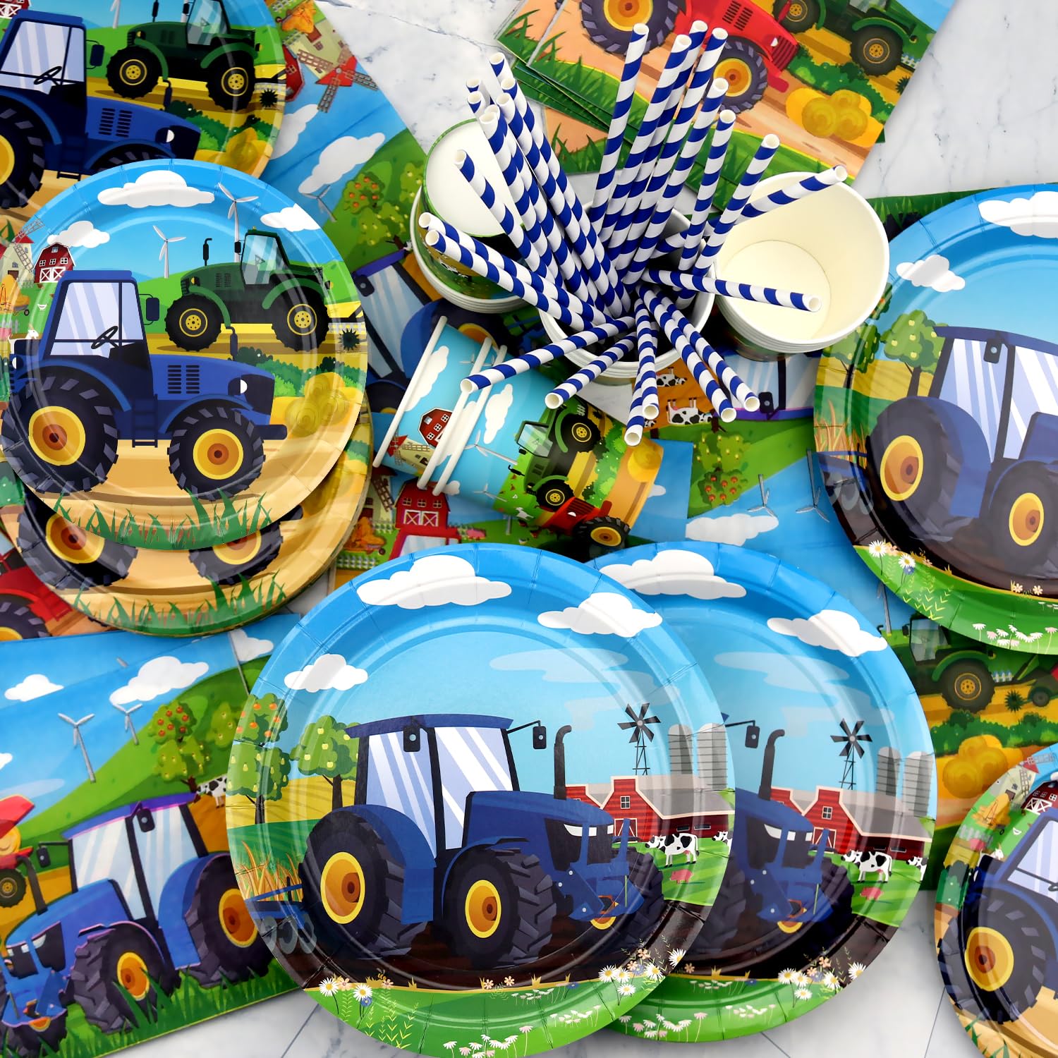 Set Decorazione Feste Costruzione 101 Pezzi - Piatti, Tovaglie, Palloncini Per 20 Ospiti - Foto 4