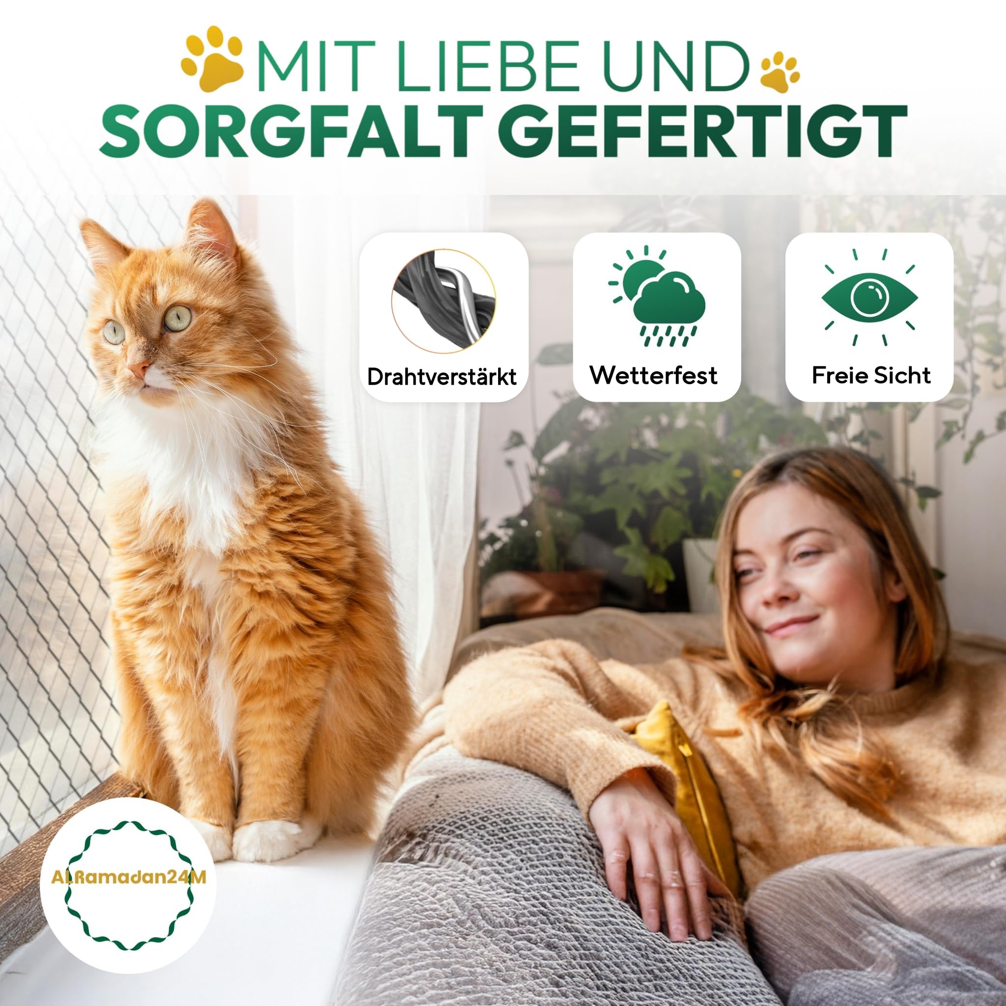 Rete Balcone Per Gatti 6x3m - Protettiva Rinforzata Con Filo E Corda Di Fissaggio 20m - Foto 5