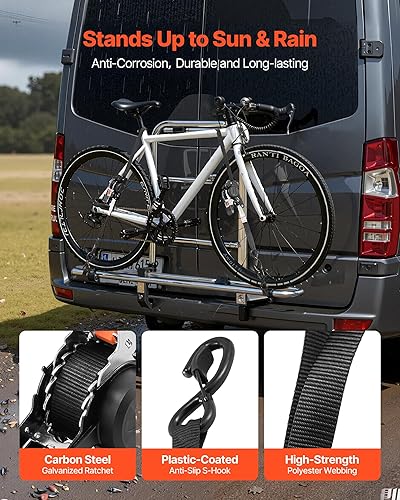 Miniatura 4 de VEVOR Correas de Trinquete Retráctiles, 1 pulgada x 6 pies, Correas de Amarre con Ganchos en S, Resistencia a la Rotura de 1200 libras, 4 Bucles