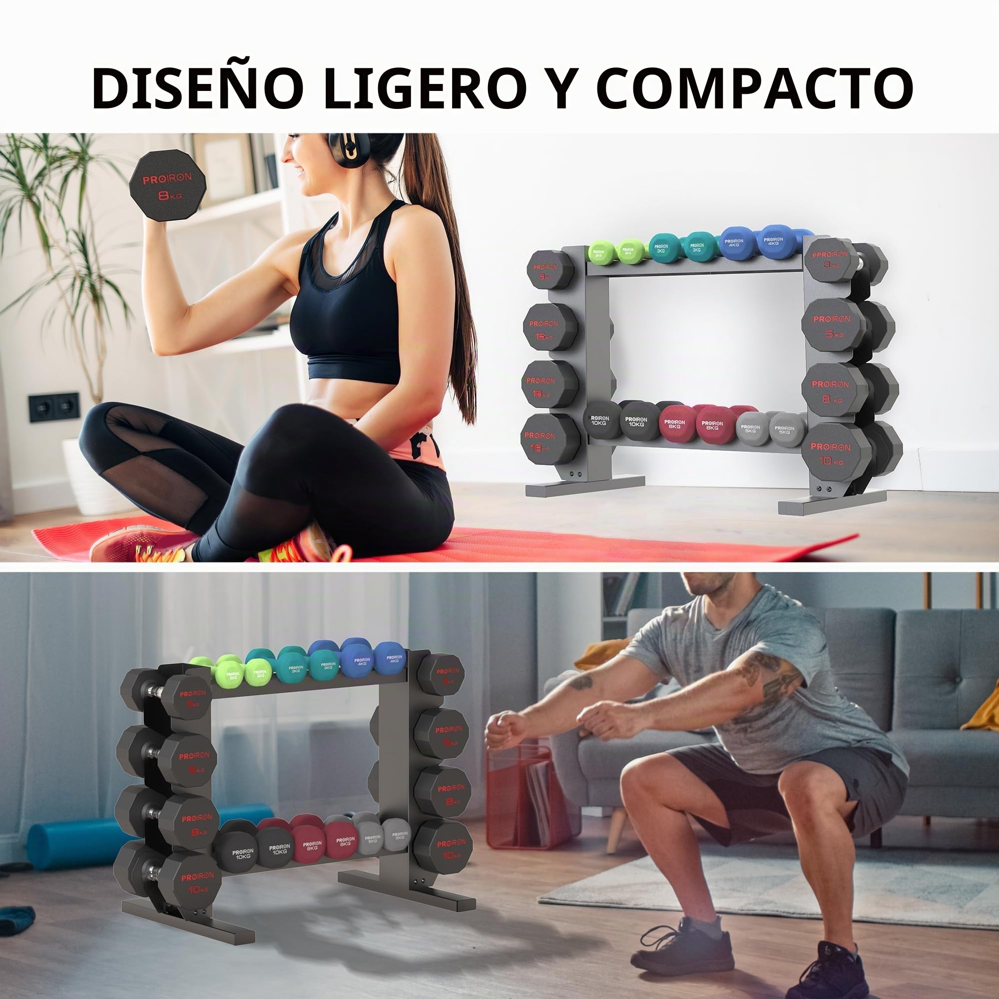 PROIRON Soporte para Mancuernas, Estante para Pesas para Gimnasio en Casa, Estante de Almacenamiento para Mancuernas, Soporte para Pesas Multicapa de Acero，2/3 Nivele