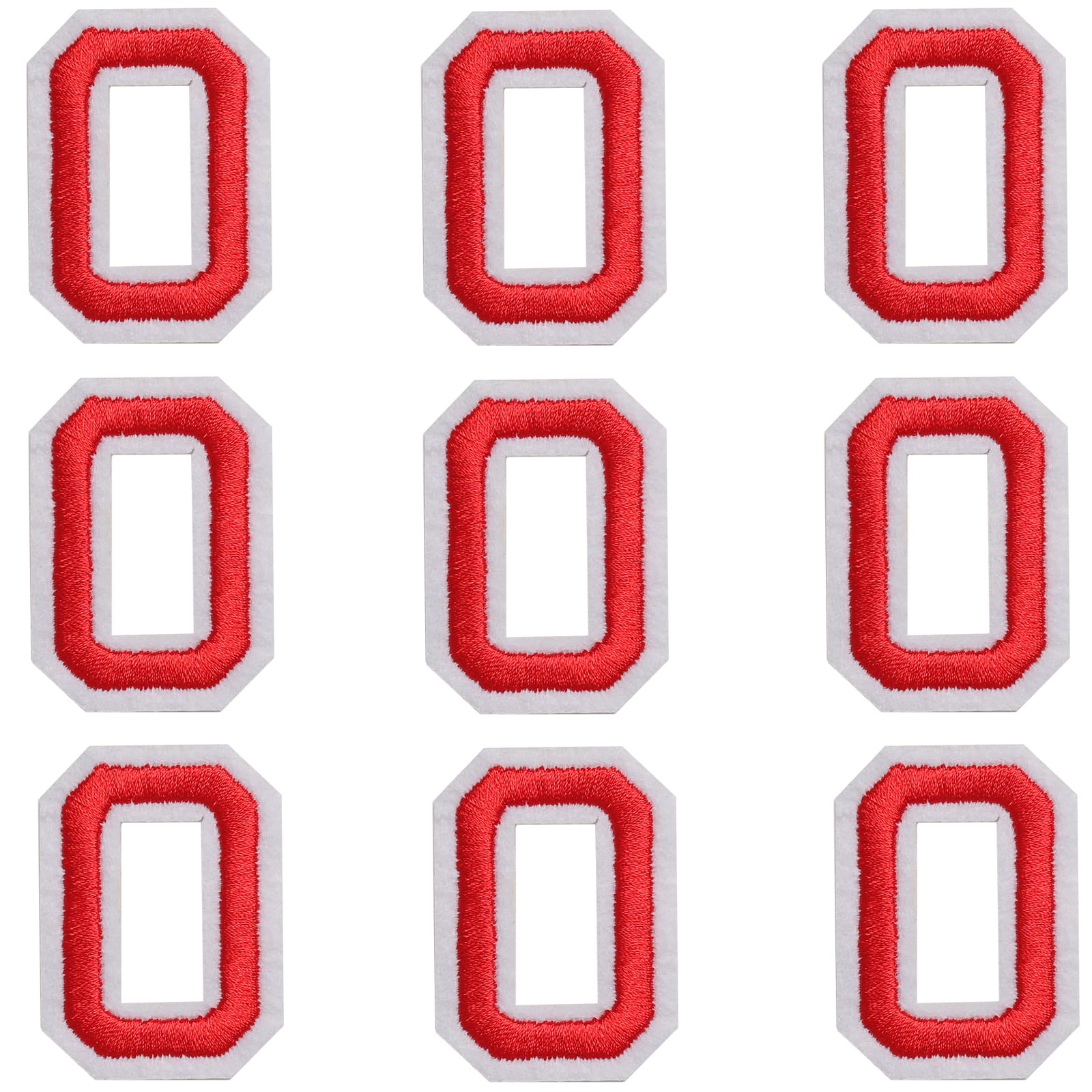 GYGYL Iron on Number Patches, 9PCS of 2 Inch Red Number 0" Patches, Embroidered Number Patch for Clothes, Dress, Hat, Socks, Jeans, DIY Accessories